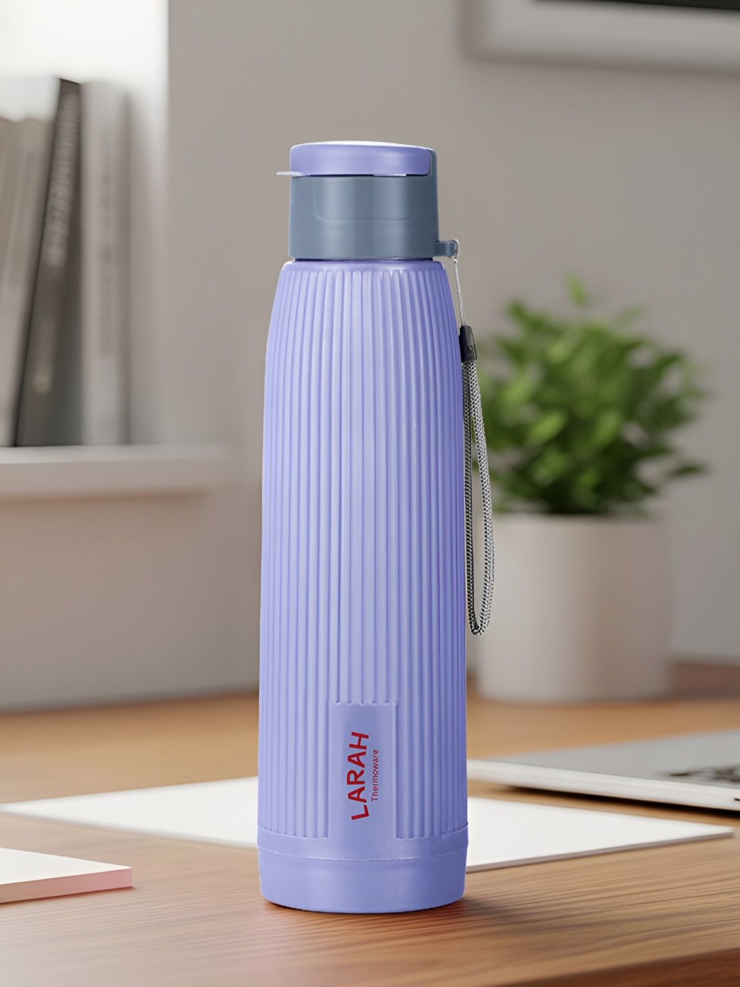 Larah by BOROSIL Lava Violet Brand Logo Printed Stainless Steel Water Bottle-700 ml
