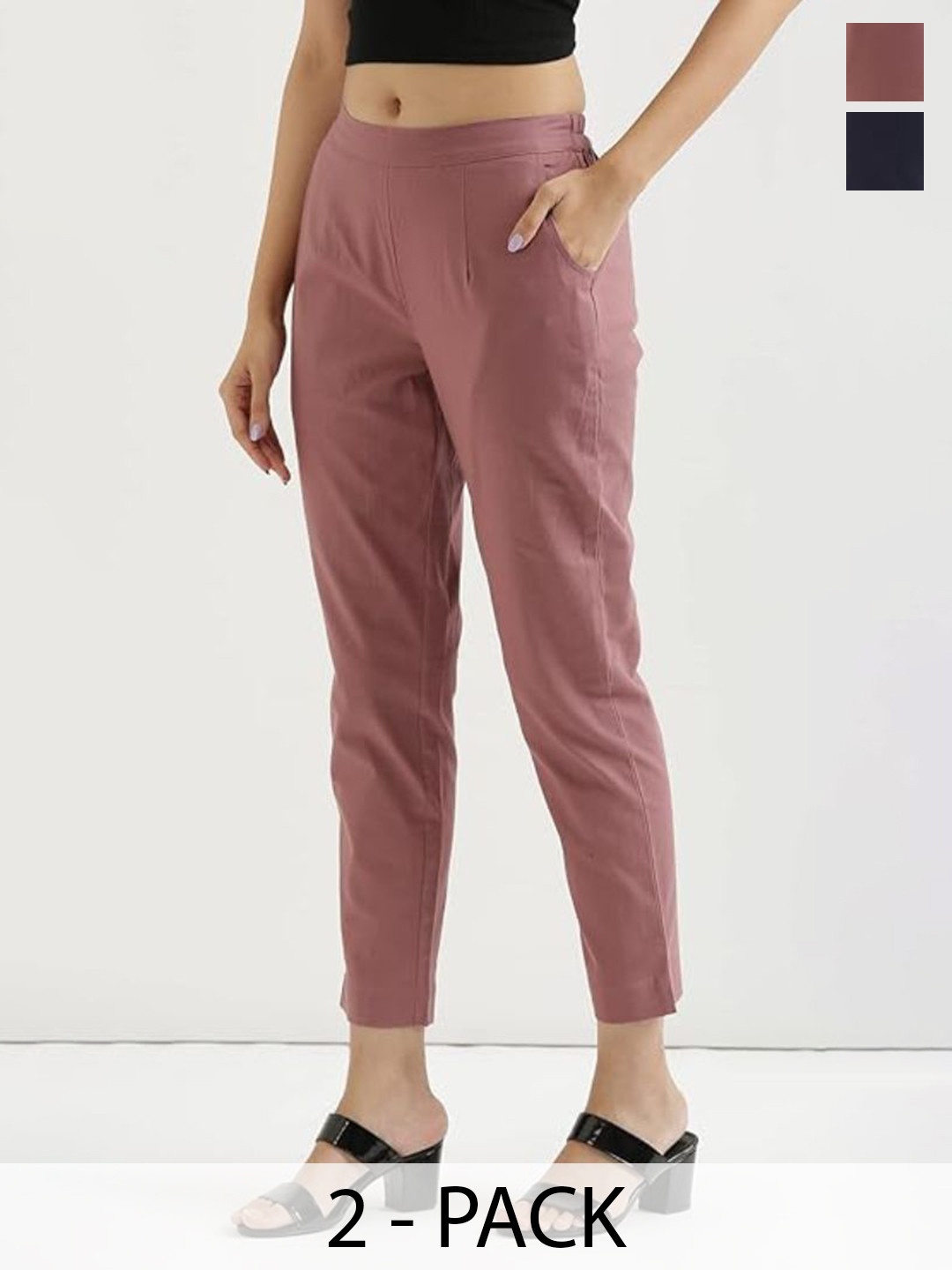 DIGITAL SHOPEE Women Pack of 2 Regular Fit Easy Wash Cotton Cigarette Trousers