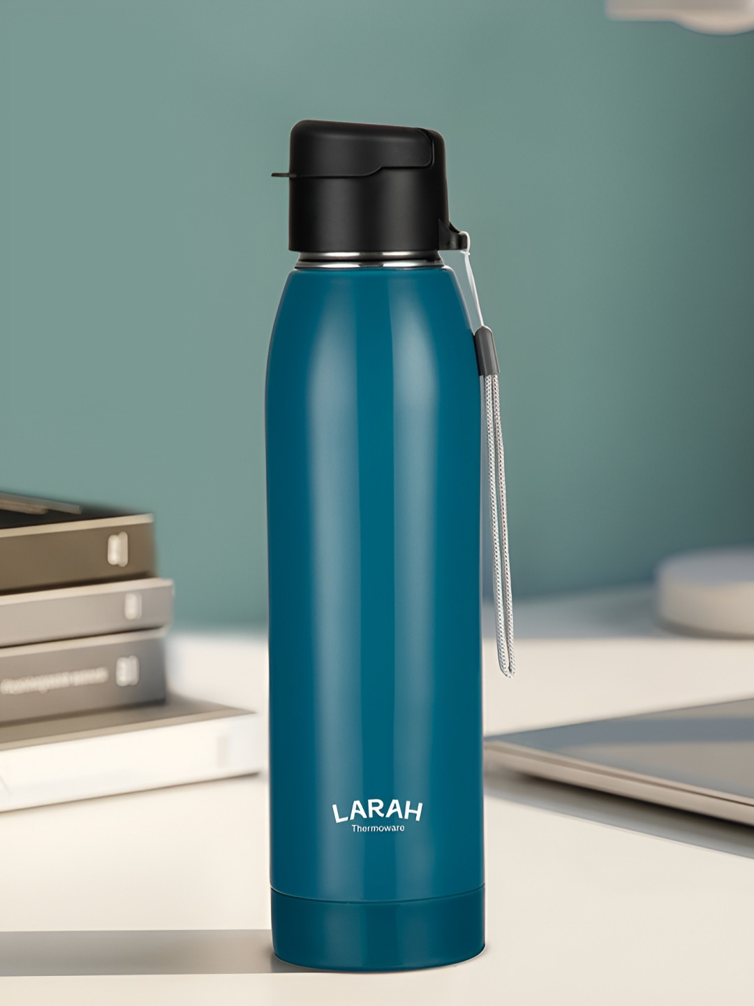 Larah by BOROSIL Blue & Black Single Stainless Steel Solid Water Bottle