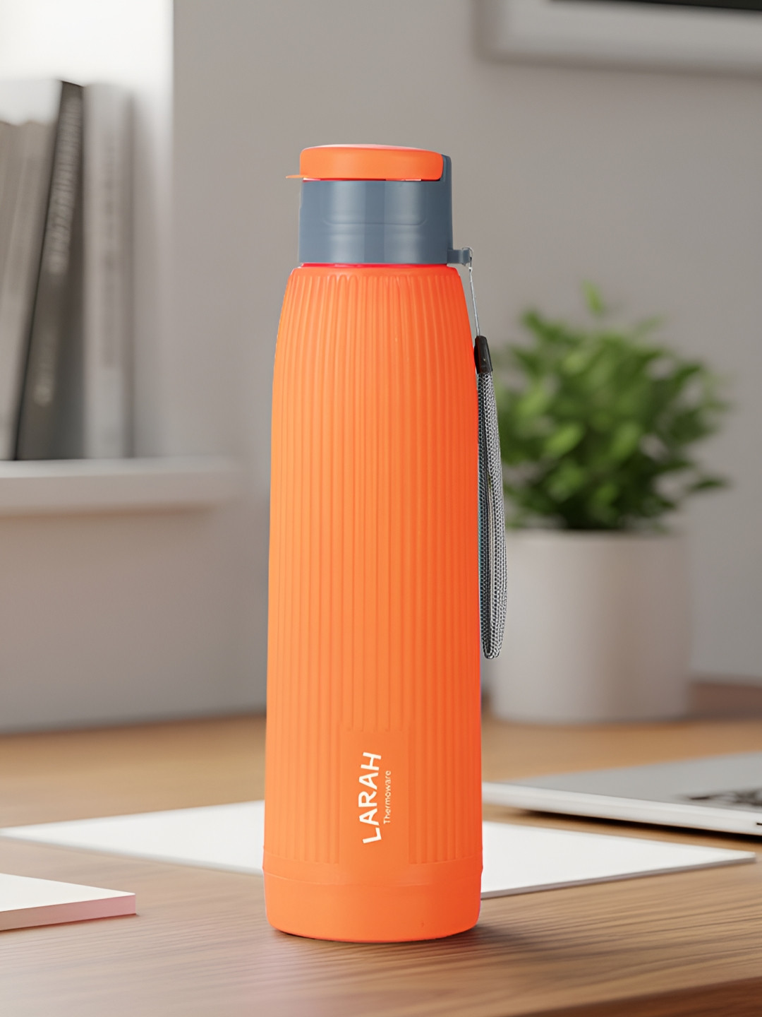 Larah by BOROSIL Lava Orange Colored & Grey Stainless Steel Water Bottle 700ml