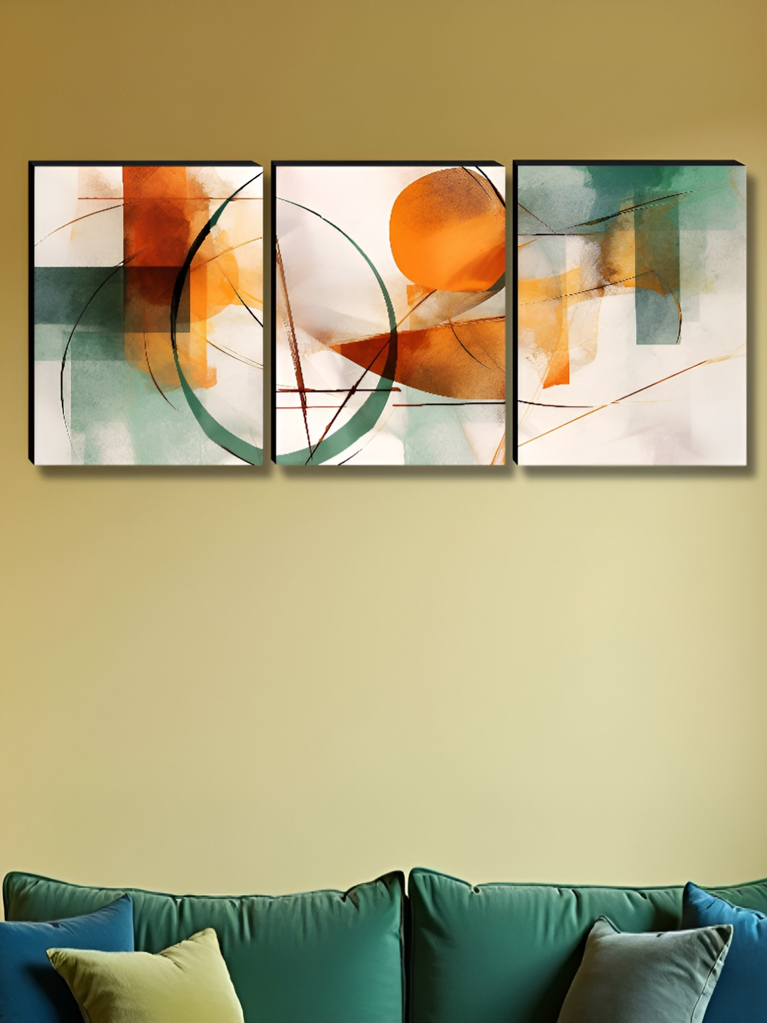 Livin'luxe Beige & Green 3 Pieces Abstract Geometric Wall Arts