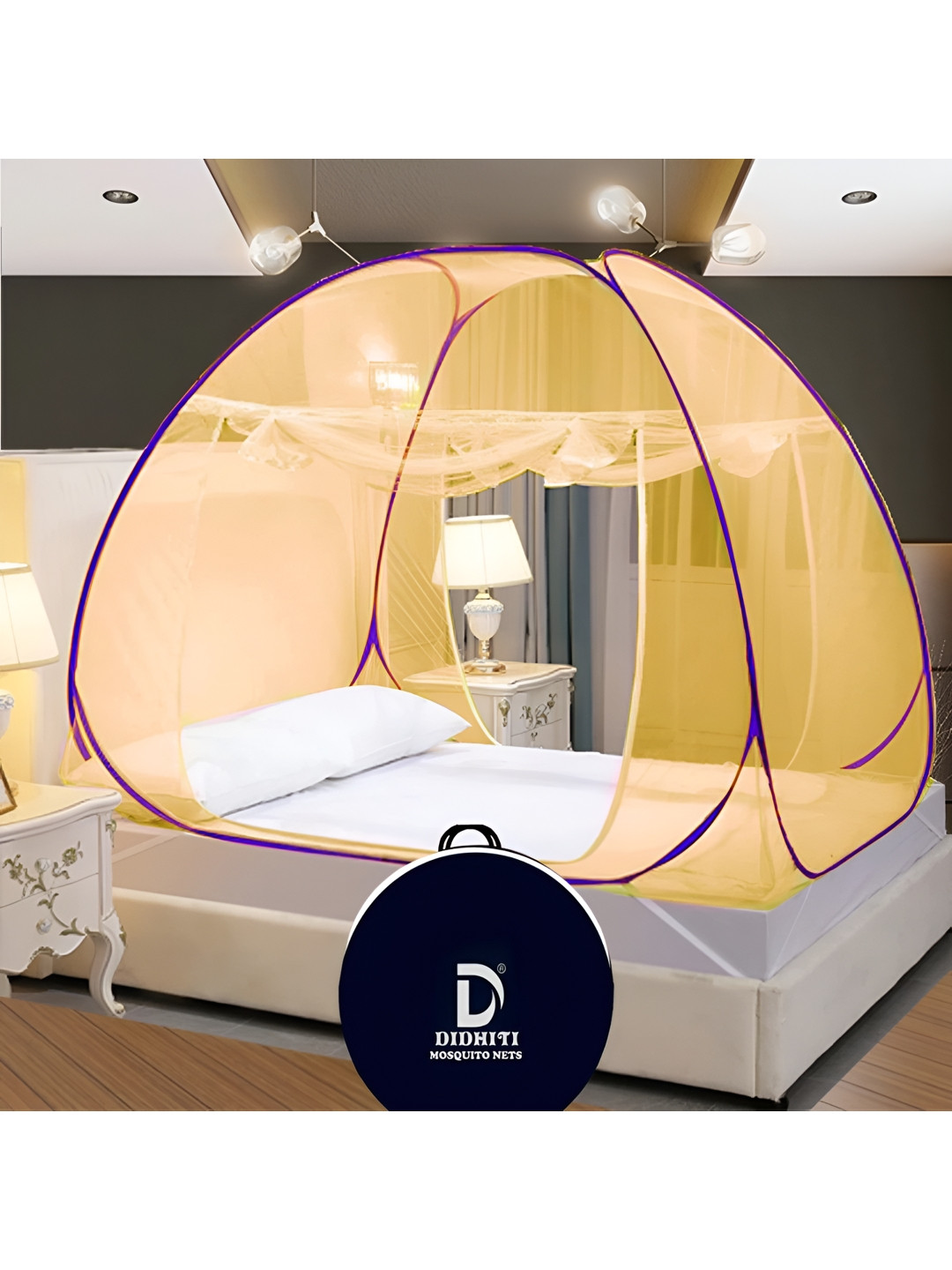 didhiti Khaki & Off White King Bed Foldable Tent Mosquito Net