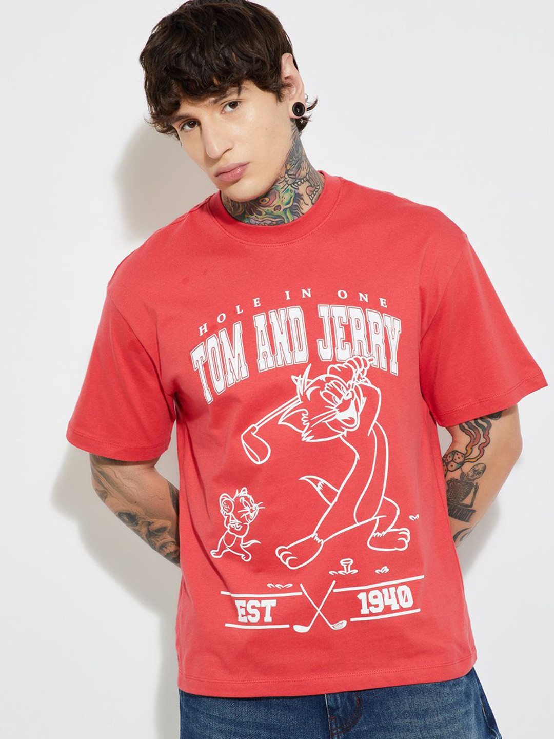 max Men Tom & Jerry Character Printed Round Neck Pure Cotton T-shirt