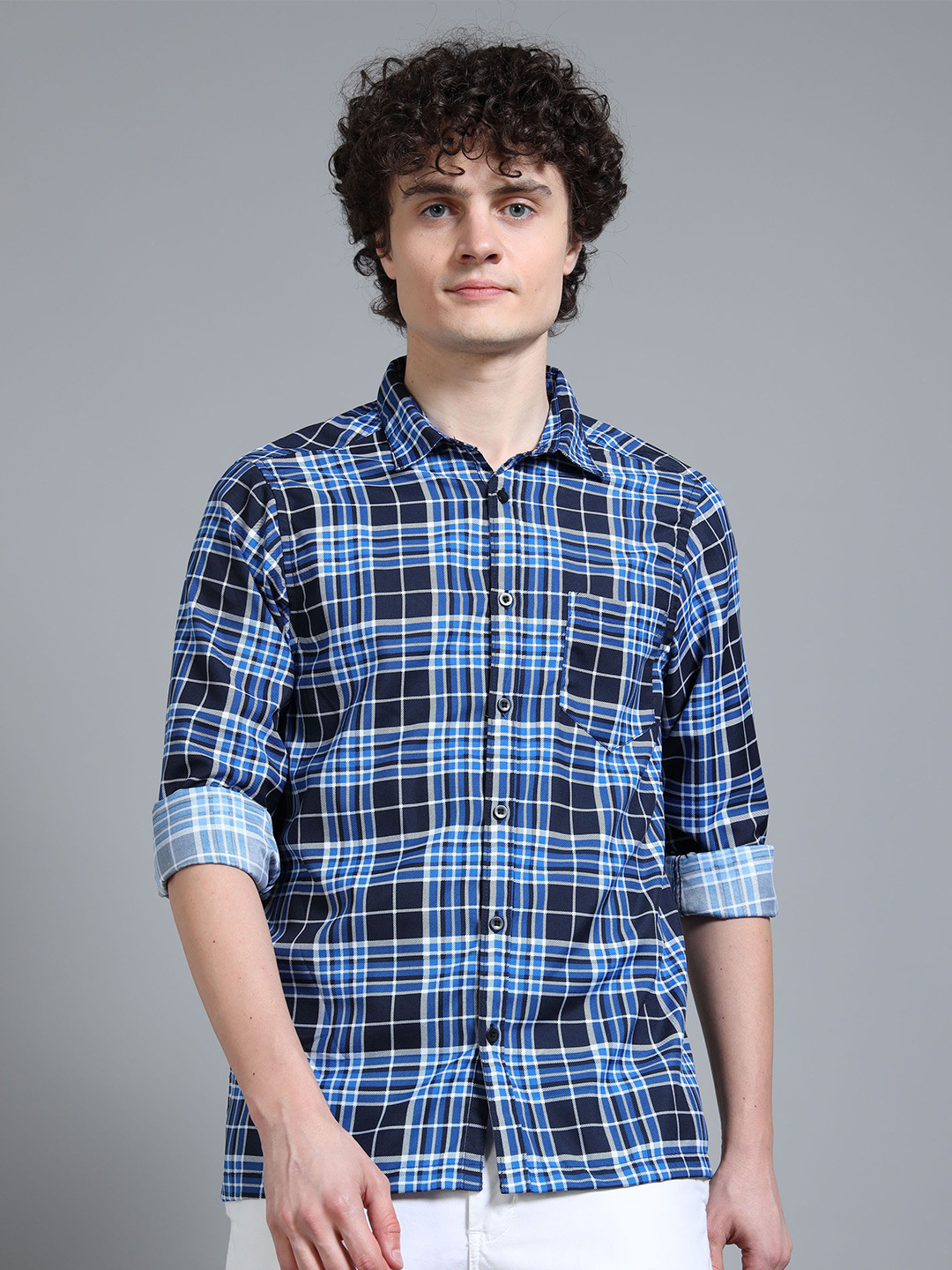 Moda Rapido Blue & Black Tartan Checks Oversized Casual Shirt