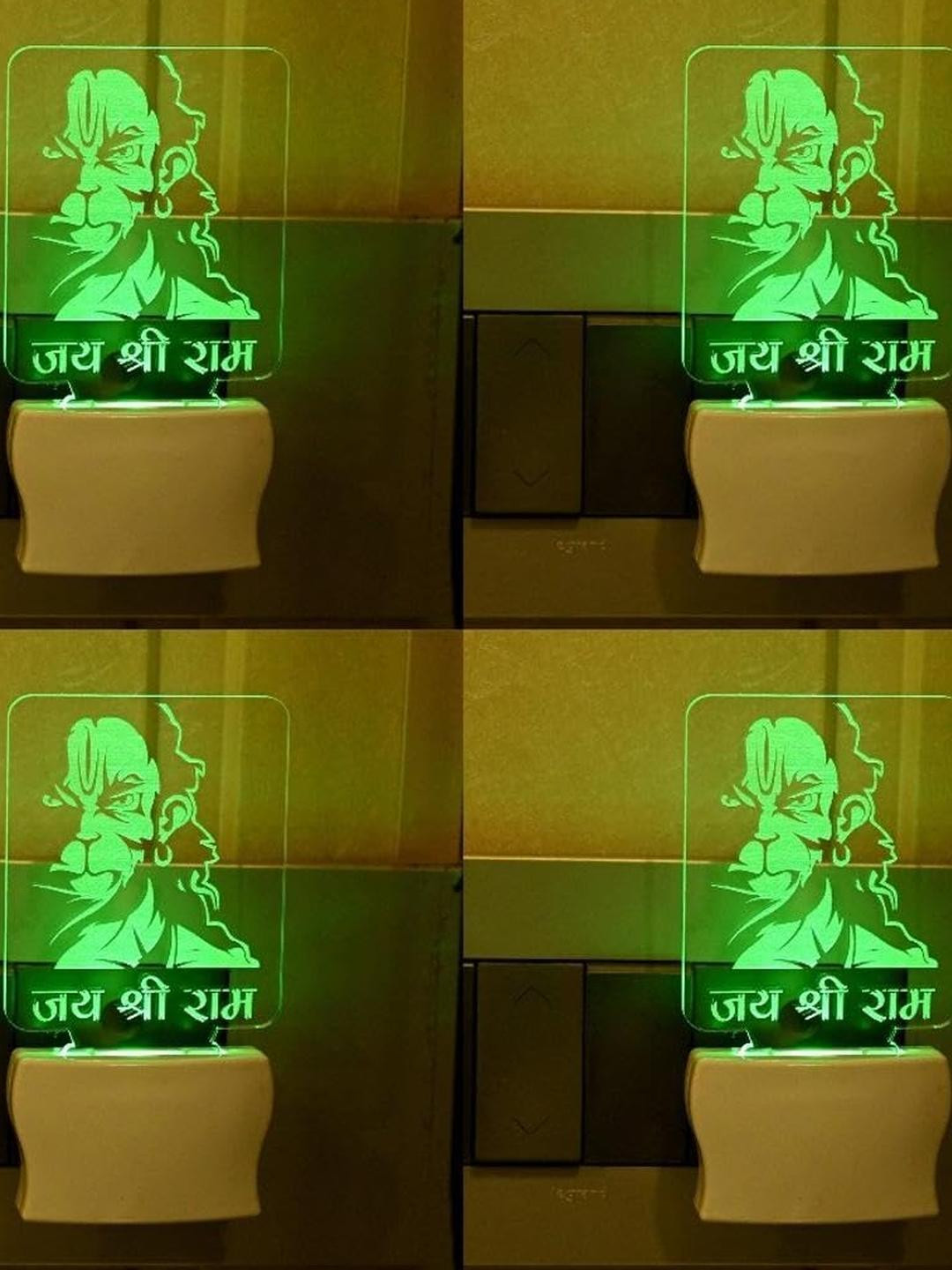 SOMIL Green & Blue Pack Of 4 Acrylic Hanuman Printed Glass With LED Night Lamps