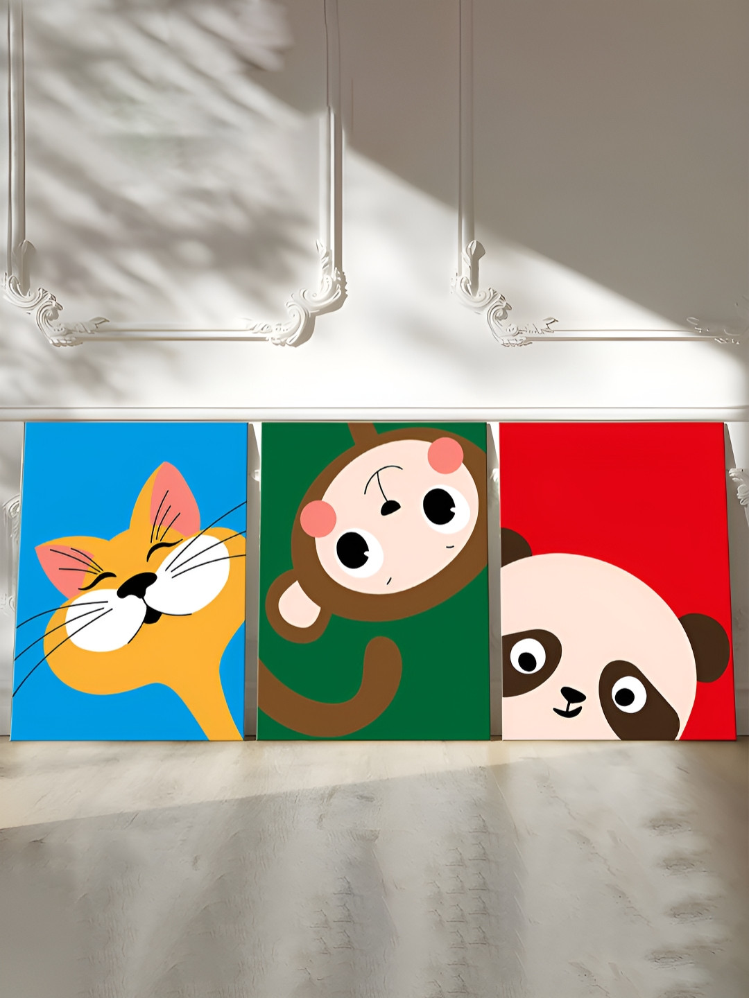 Myntra Elegant Homes Green & Red 3 Pieces Cartoon Cute Panda Animals Wall Arts