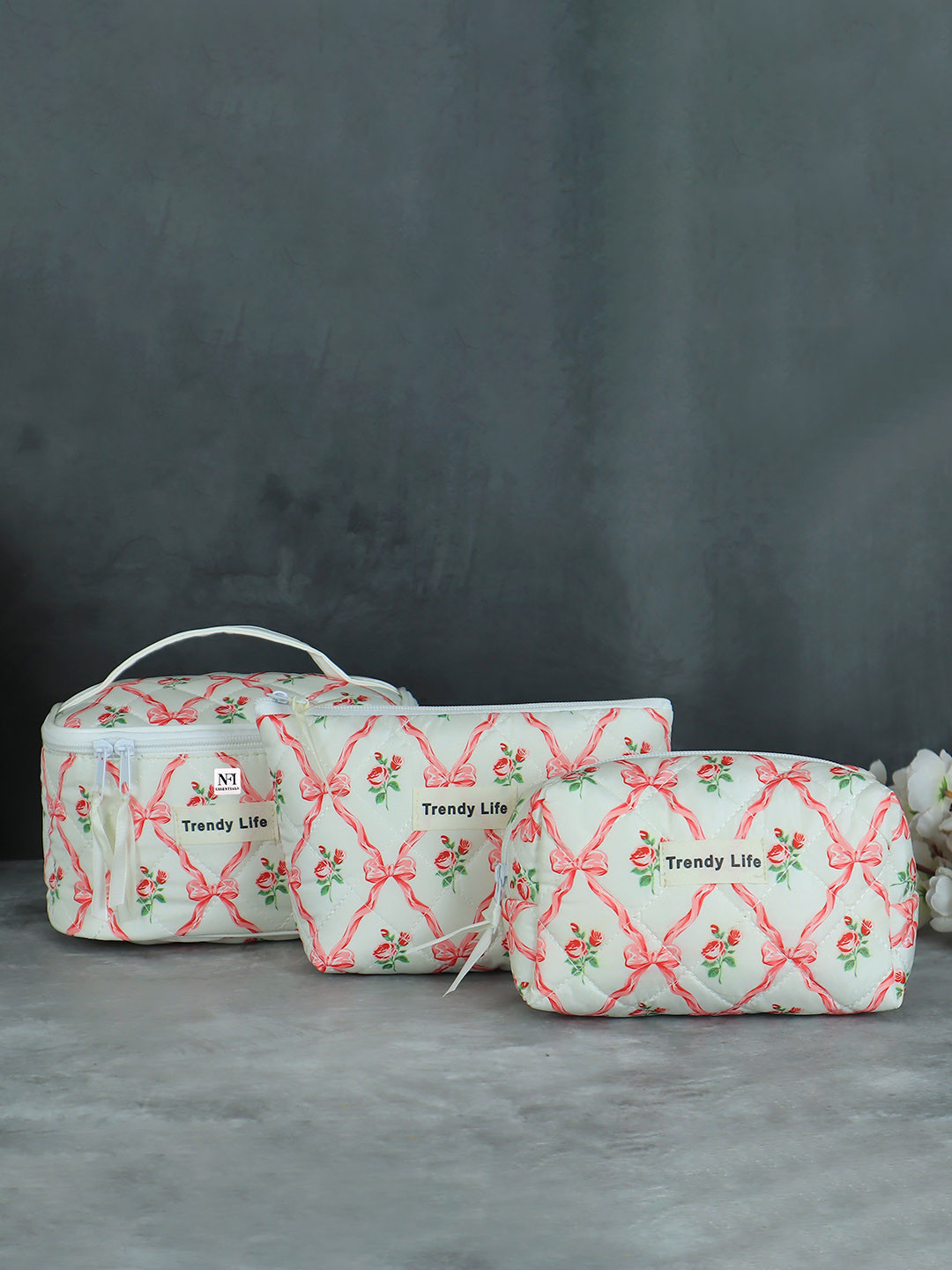 NFI essentials Set Of 3 Printed Water Resistant Portable Makeup Pouch