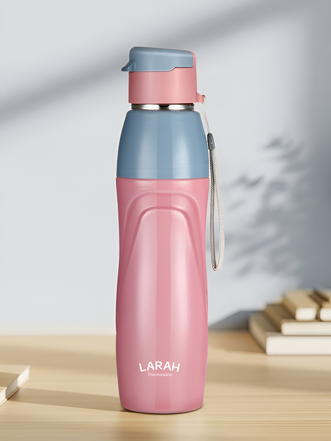 Larah by BOROSIL Pink & Grey Single Stainless Steel Solid Water Bottle