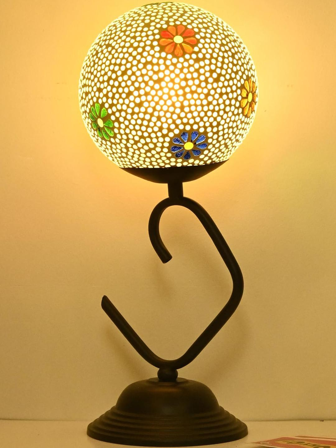 SOMIL White & Multi Coloured Textured Glass Spherical Table Lamp
