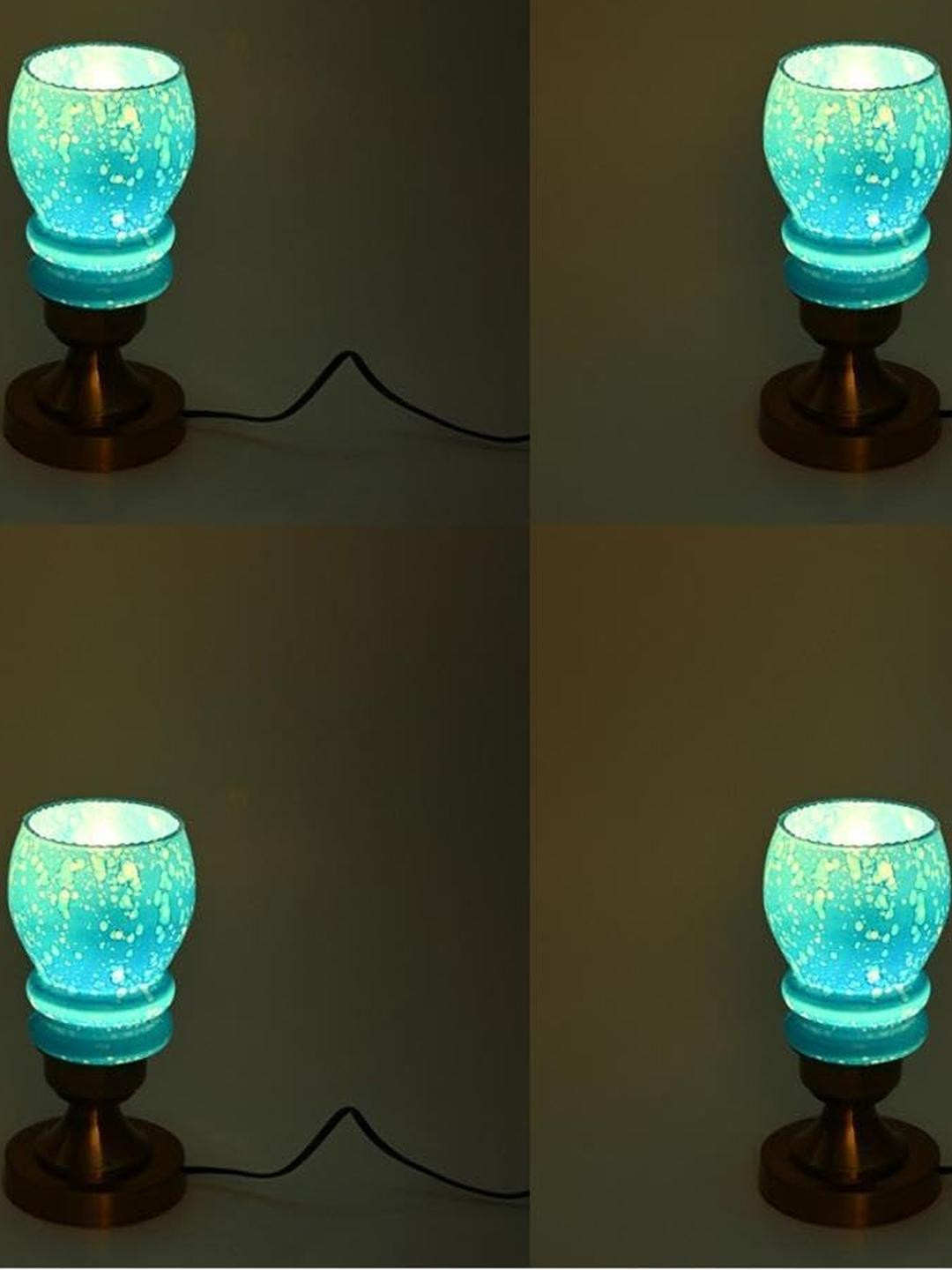 SOMIL Blue Pack Of 4 Printed Glass Cylindrical Shaped Table Lamp