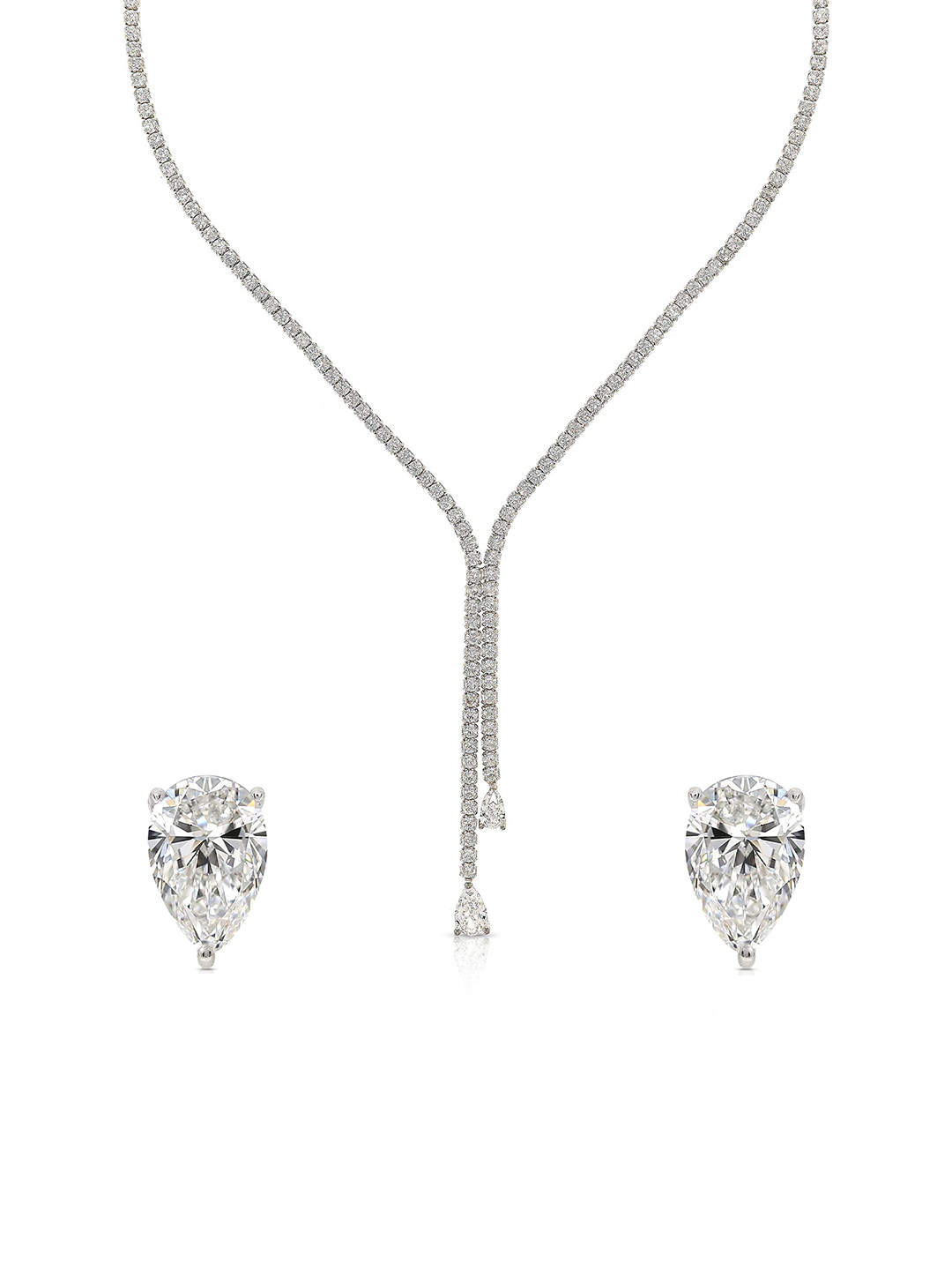 BHIMA 925 Sterling Silver Crystal Drop Necklace Set