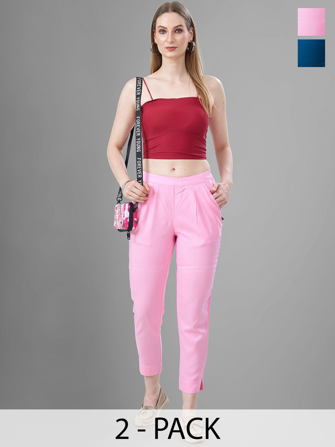 T19 Women Pack of 2 Relaxed Straight Fit Mid-Rise Formal Trousers