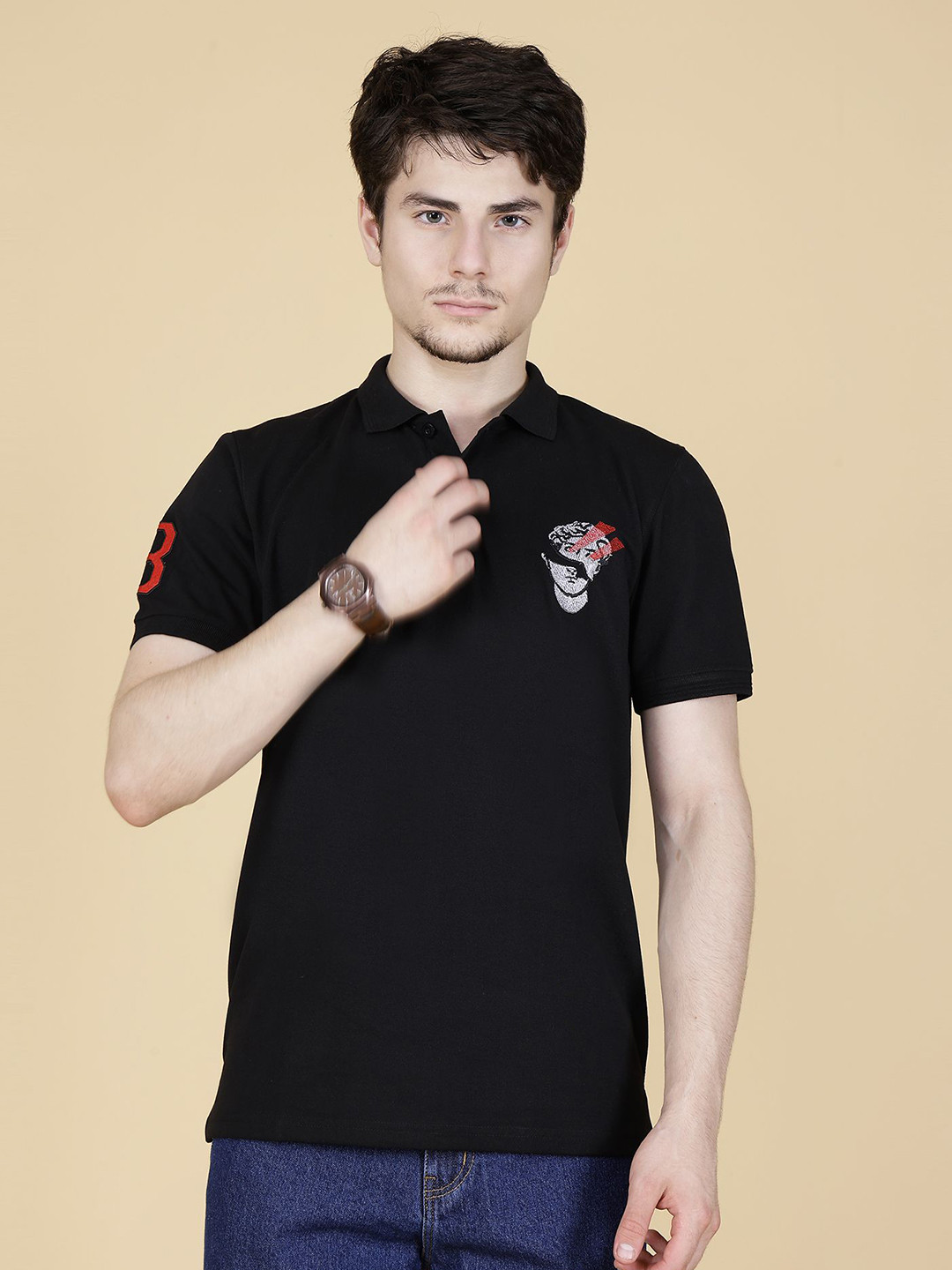 STARFOX Typography Printed Polo Collar Short Sleeves Cotton T-shirt
