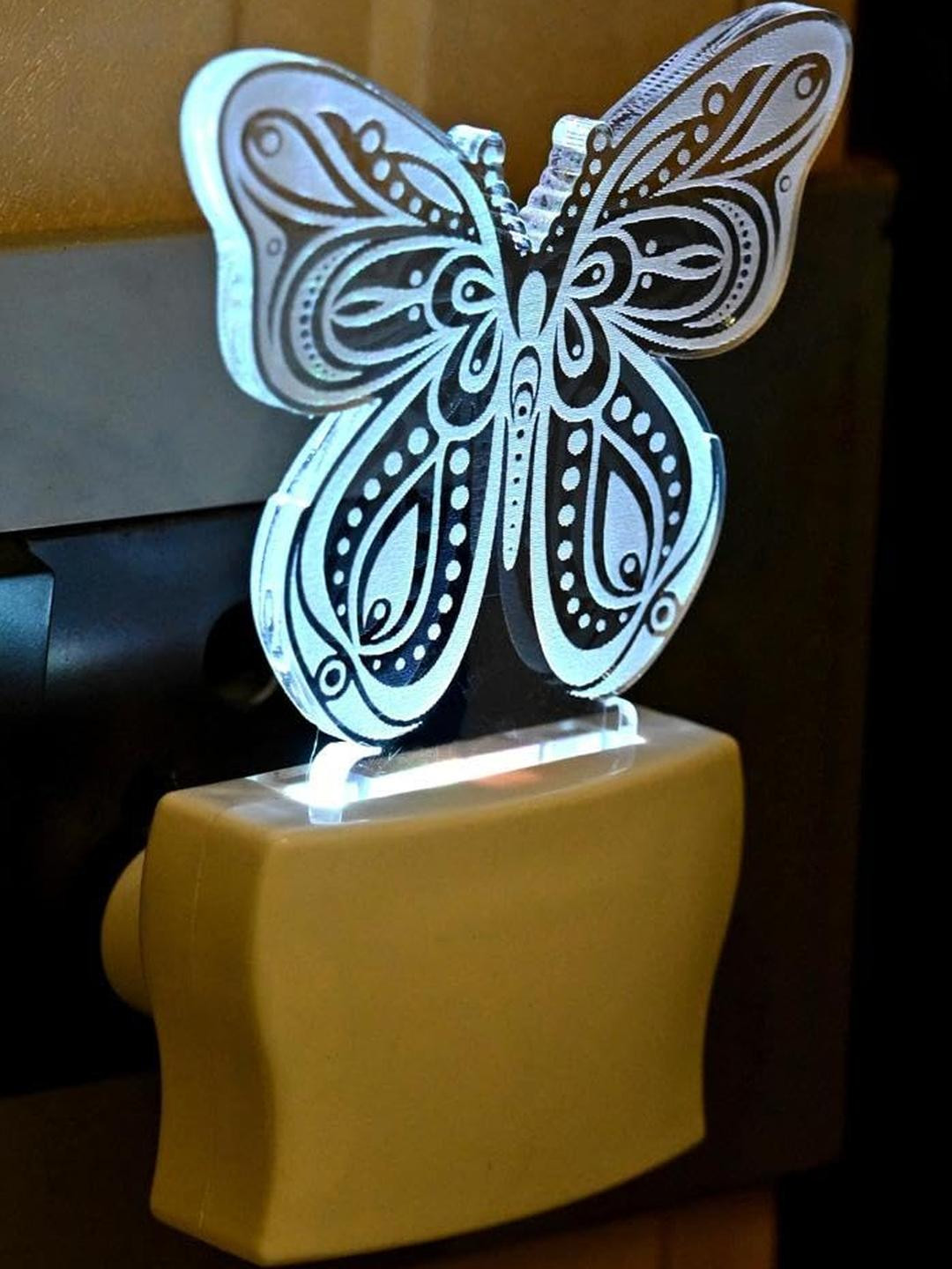 SOMIL Green & Blue Printed Glass Butterfly Shaped Wall Lamp