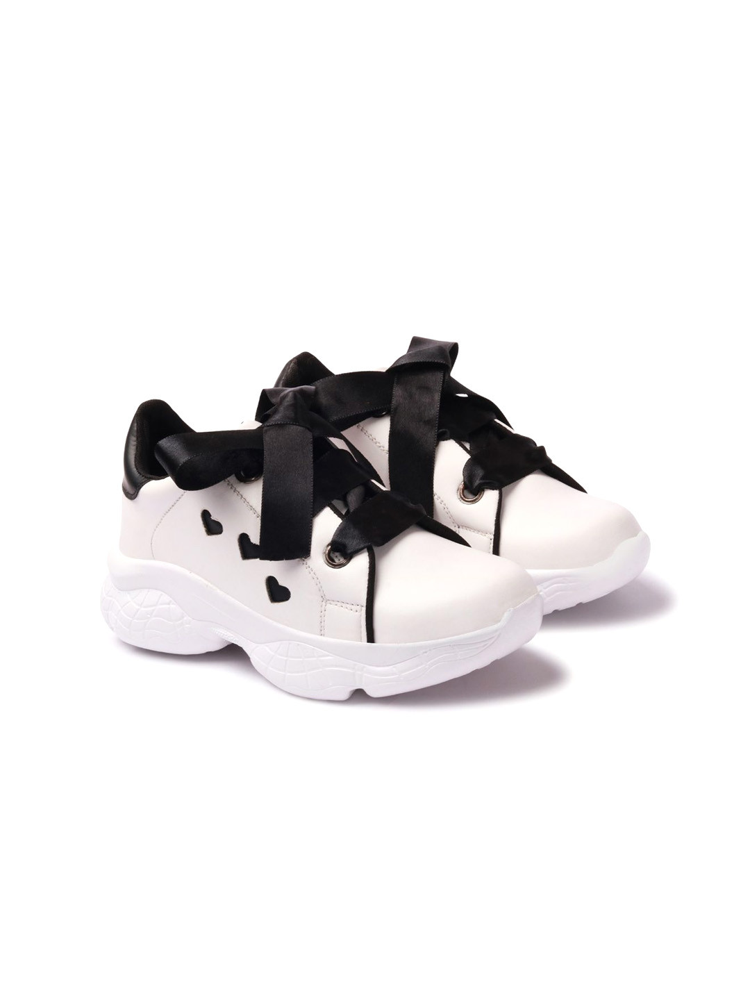 X XIOTA Women Colourblocked Ribbon Lace-up Round Toe Chunky Sneakers with Bows