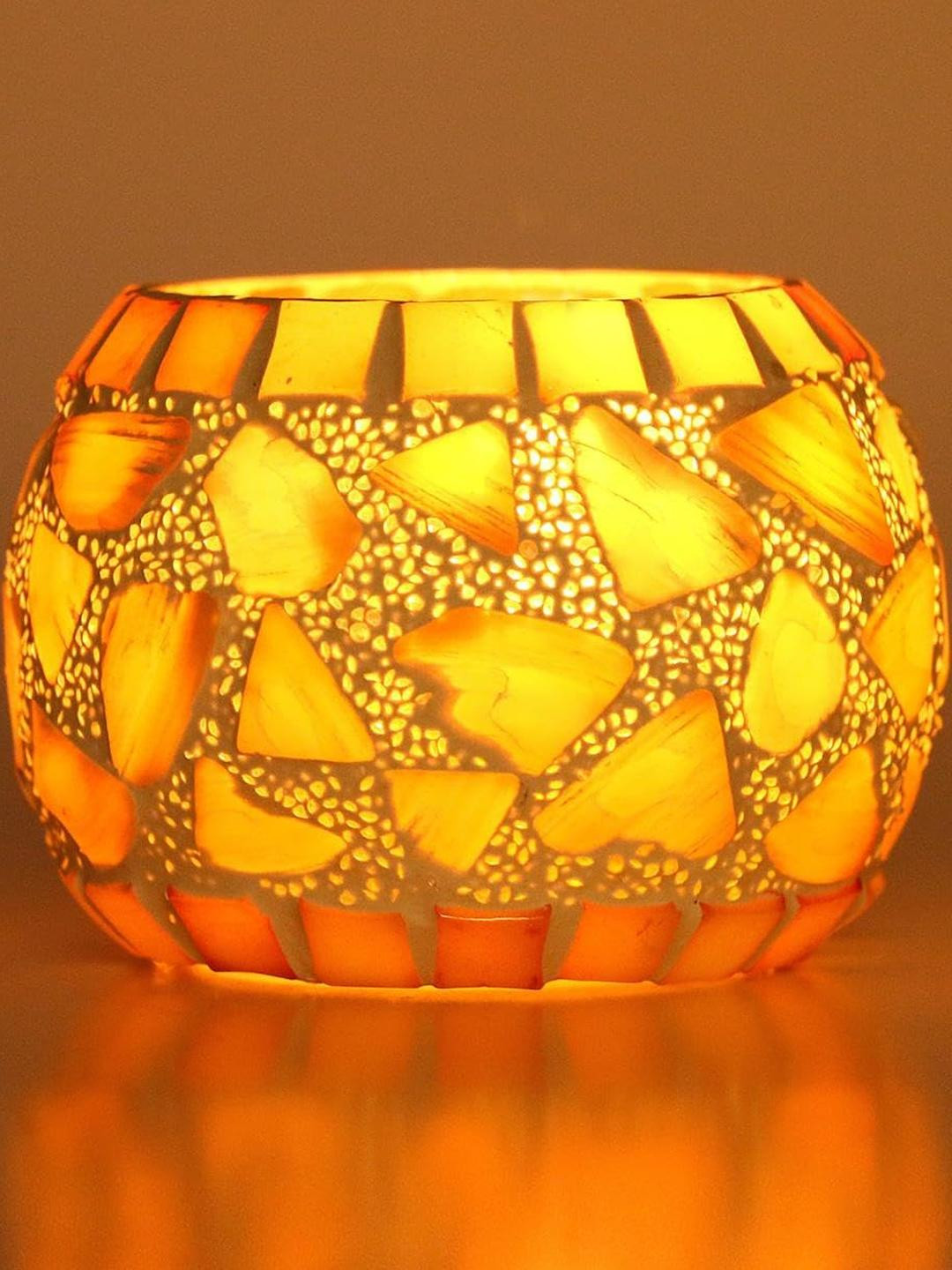 Somil Vibrant Multicolor Glass Candle Holder  Add A Touch Of Magic To Diwali, Parties & Candlelight Dinners, Size-9.5 X 9.5 X 7  Cm Pack OF 1