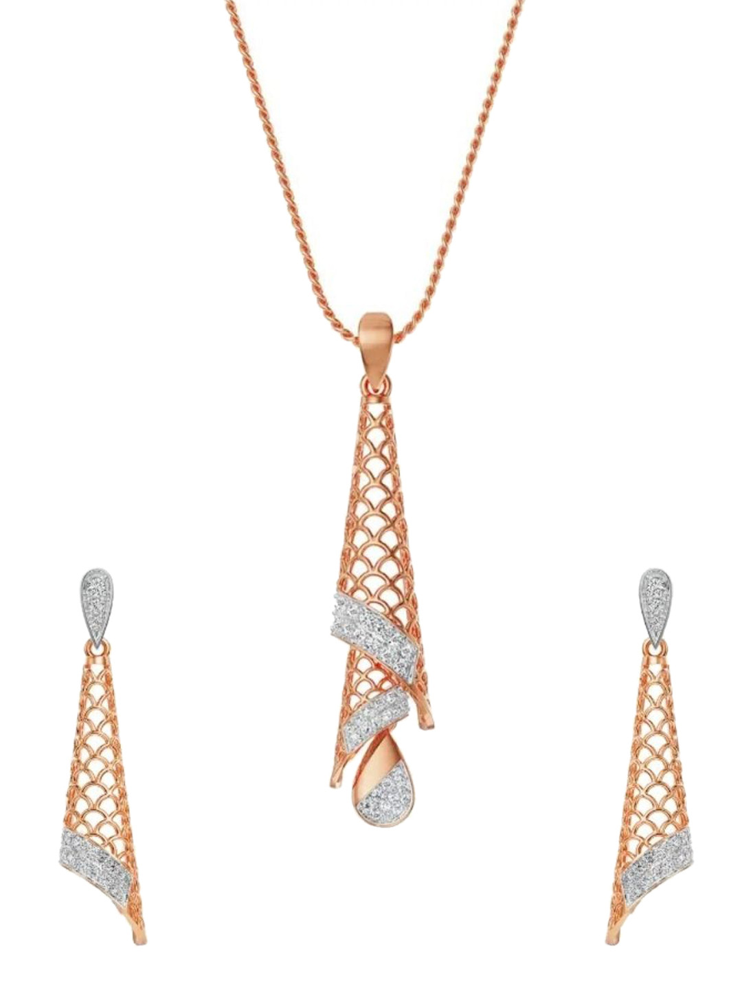 Emori 18KT Rose-Gold Diamond-Studded Pendant & Earring