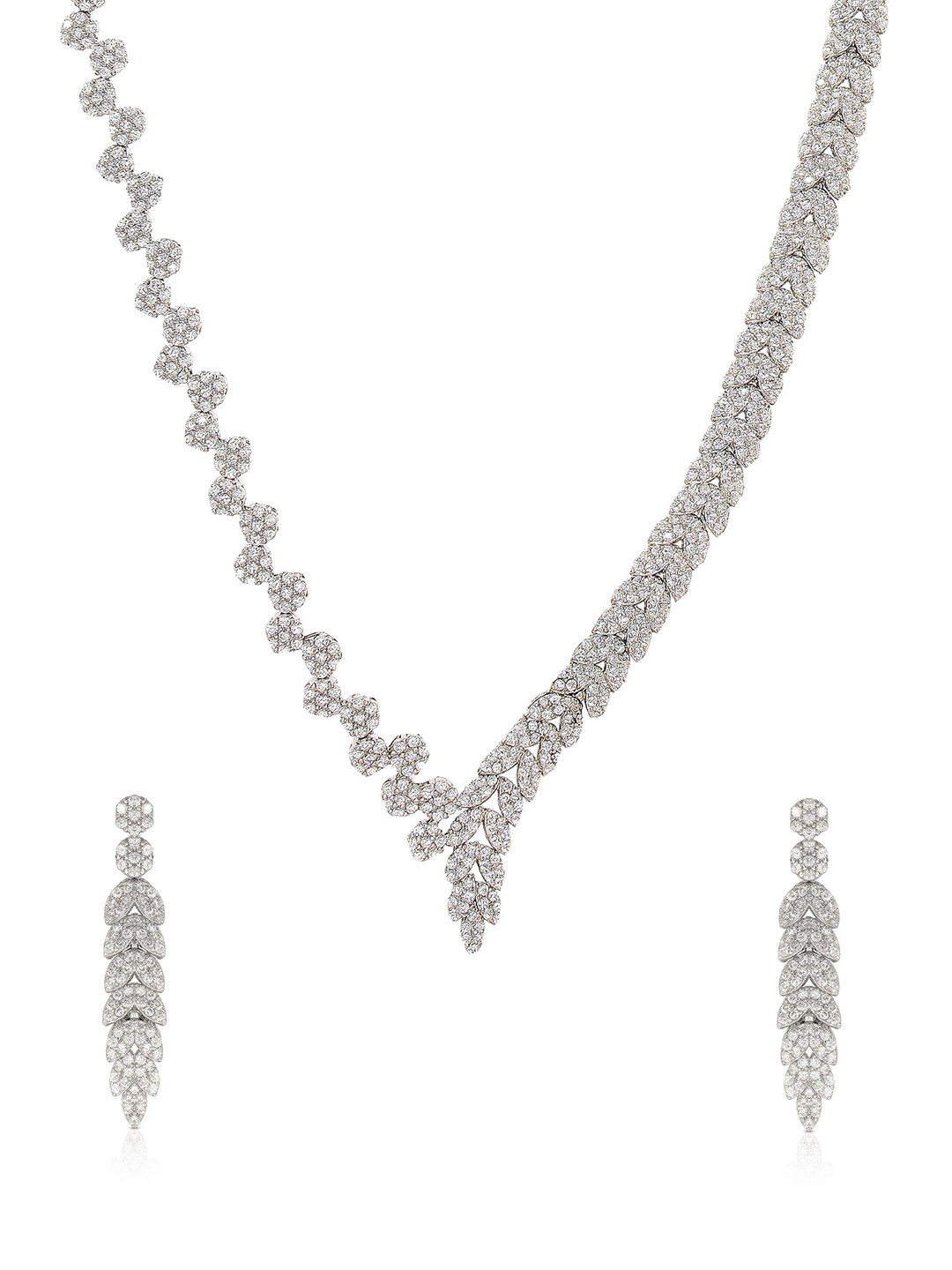 BHIMA 925 Sterling Silver Frosted Fern Drop Necklace Set