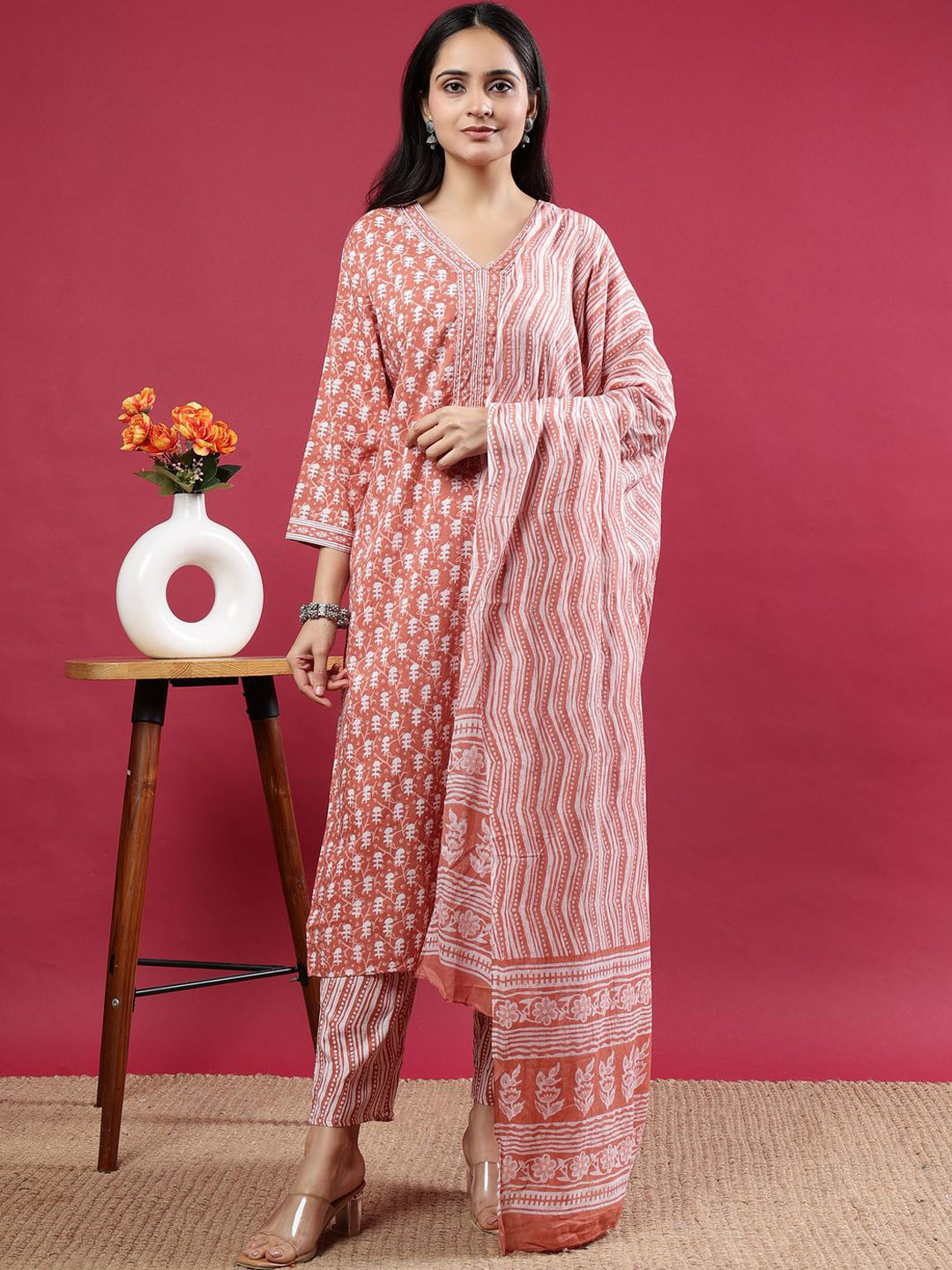 Polyglot Women Floral Printed A-Line Kurta with Trousers