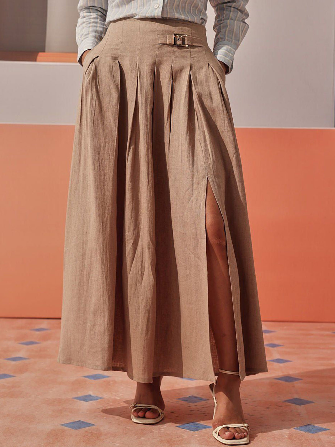 Sage by Mala High-Rise Pleated MaxiSkirt