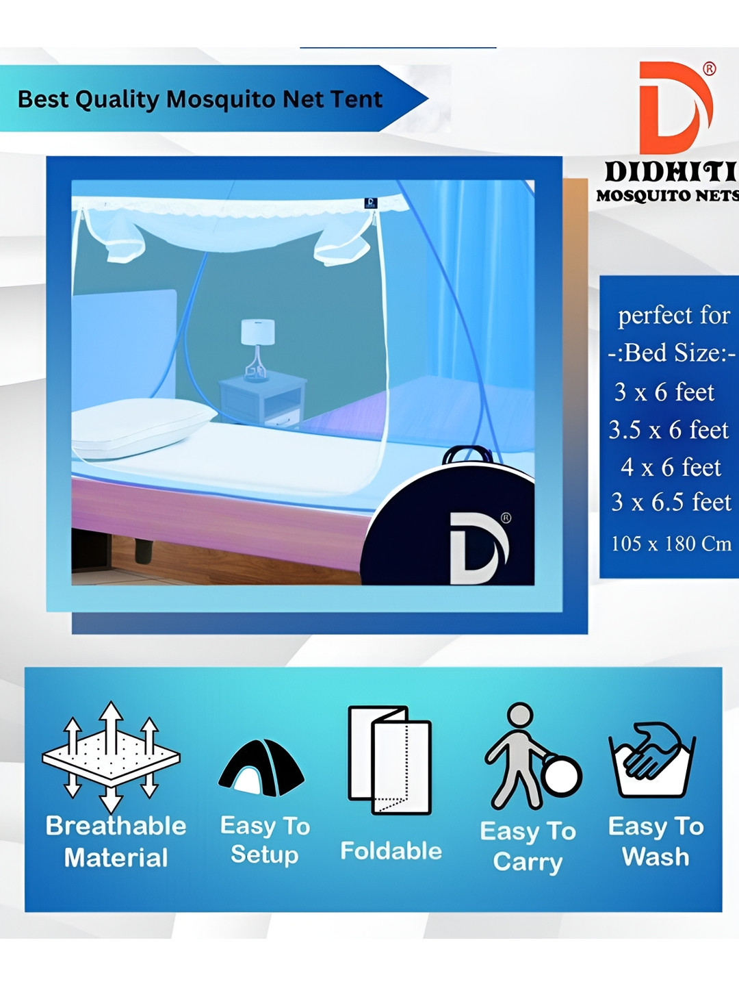 didhiti Blue Single Bed Tent Mosquito Net
