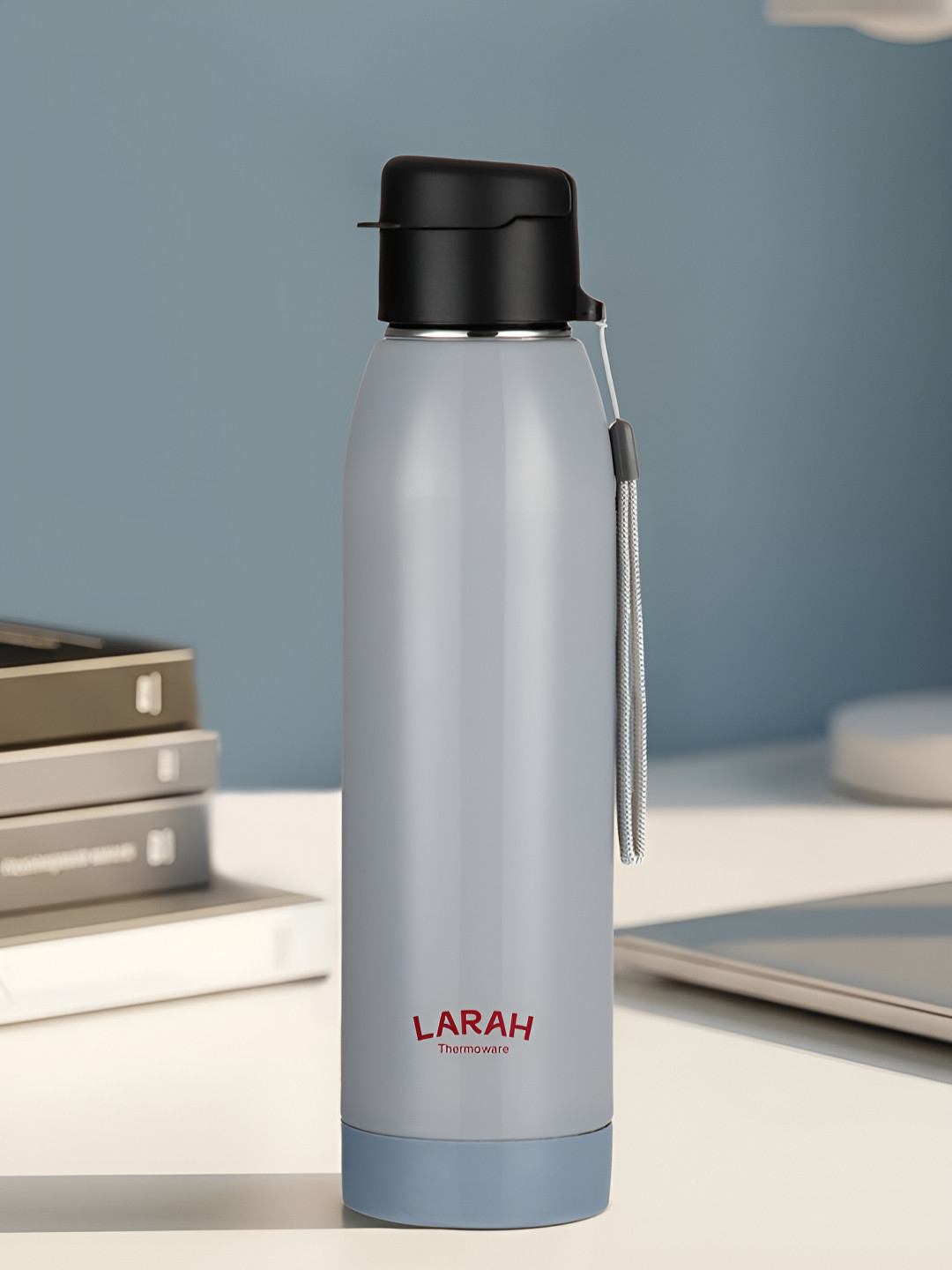 Larah by BOROSIL Airo Grey Brand Logo Printed Stainless Steel Water Bottle-650 ml