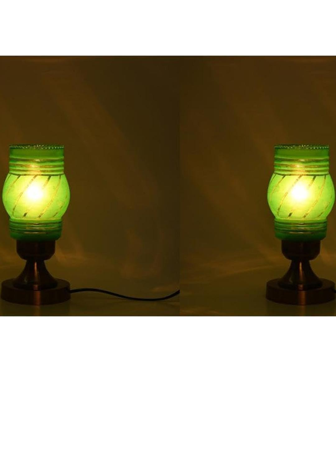 SOMIL Green Glass Cylinder Table Lamps