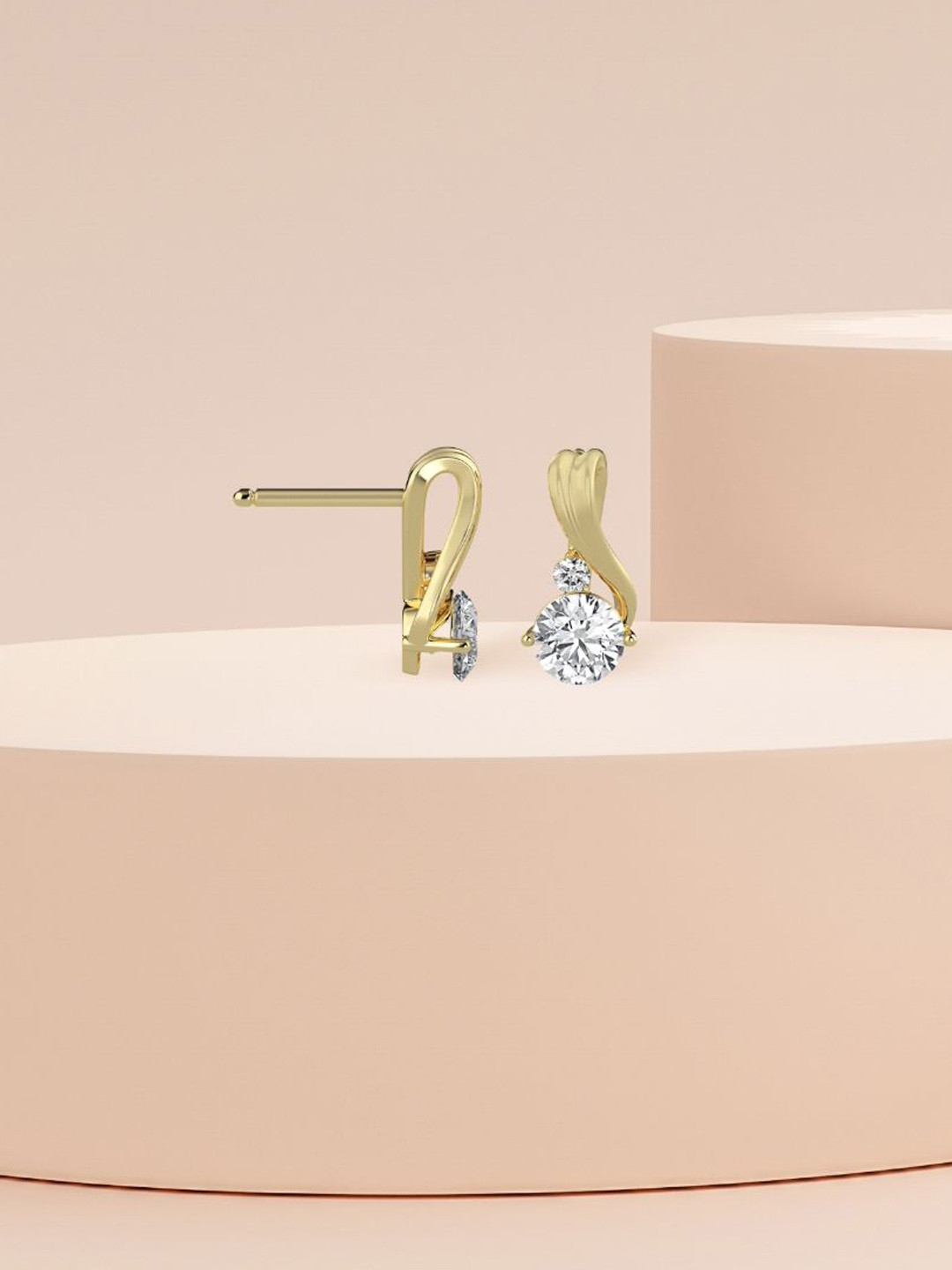 Emori 14KT Gold Melodic Solitaire Lab Diamond Earrings-2.12 g