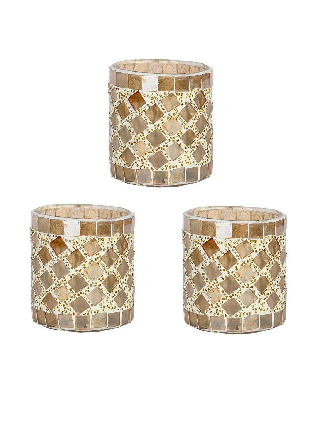 Somil Vibrant Multicolor Glass Candle Holder  Add A Touch Of Magic To Diwali, Parties & Candlelight Dinners, Size-7 X 7 X 7  Cm Pack OF 3