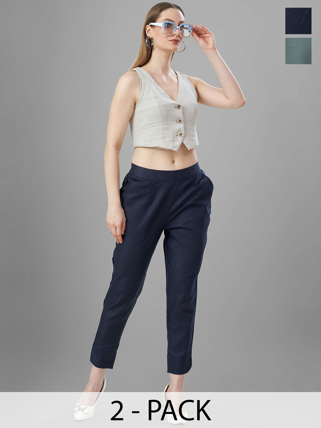 T19 Women Pack of 2 Relaxed Straight Fit Mid-Rise Trousers