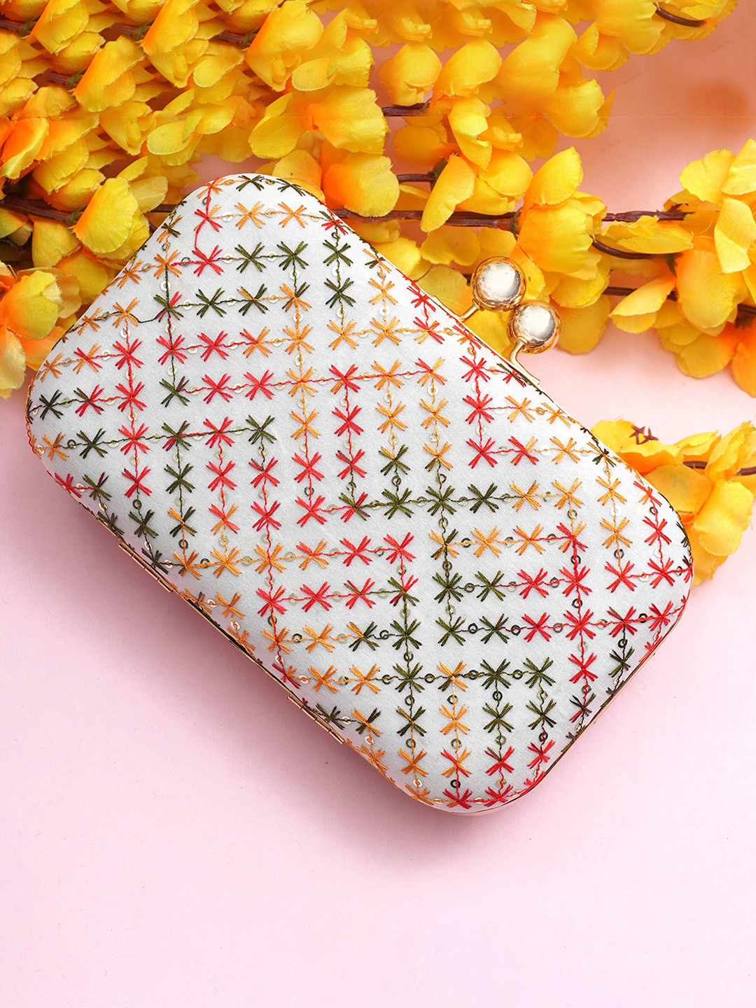 FOR THE BEAUTIFUL YOU Embroidered Sequinned Box Clutch