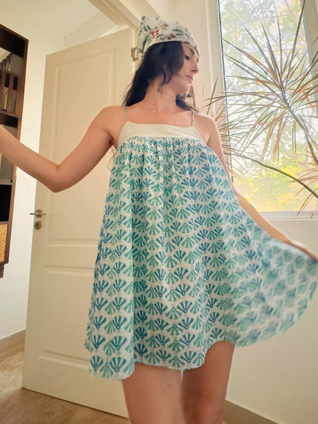 Raeth Apparels Bali Floral Printed Shoulder Straps Cotton A-Line Dress