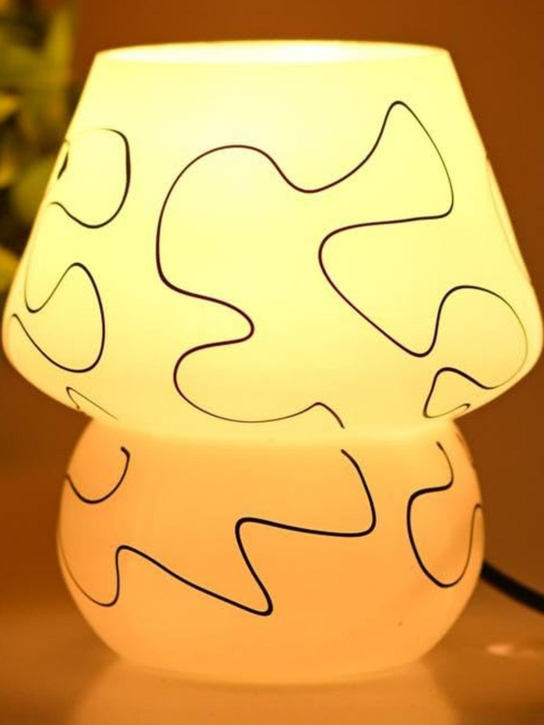SOMIL White Printed Glass Mushroom Shaped Table Lamp