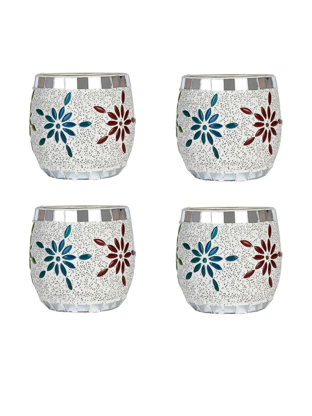 Somil Vibrant Multicolor Glass Candle Holder  Add A Touch Of Magic To Diwali, Parties & Candlelight Dinners, Size-8.5 X 8.5 X 9  Cm Pack OF 4