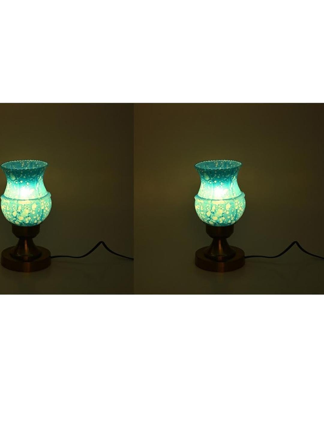 SOMIL Blue Set Of 2 Printed Glass Cylindrical Shaped Table Lamp
