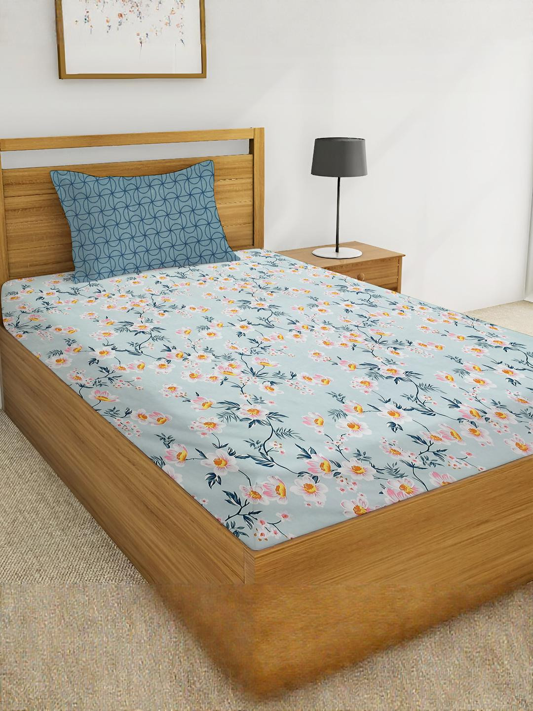 IVAZA Teal Pure Cotton 330 TC Bedsheets With Pillow Cover