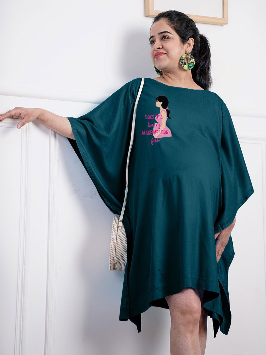 LetsDressUp Women Teal Rayon Maternity Kaftan
