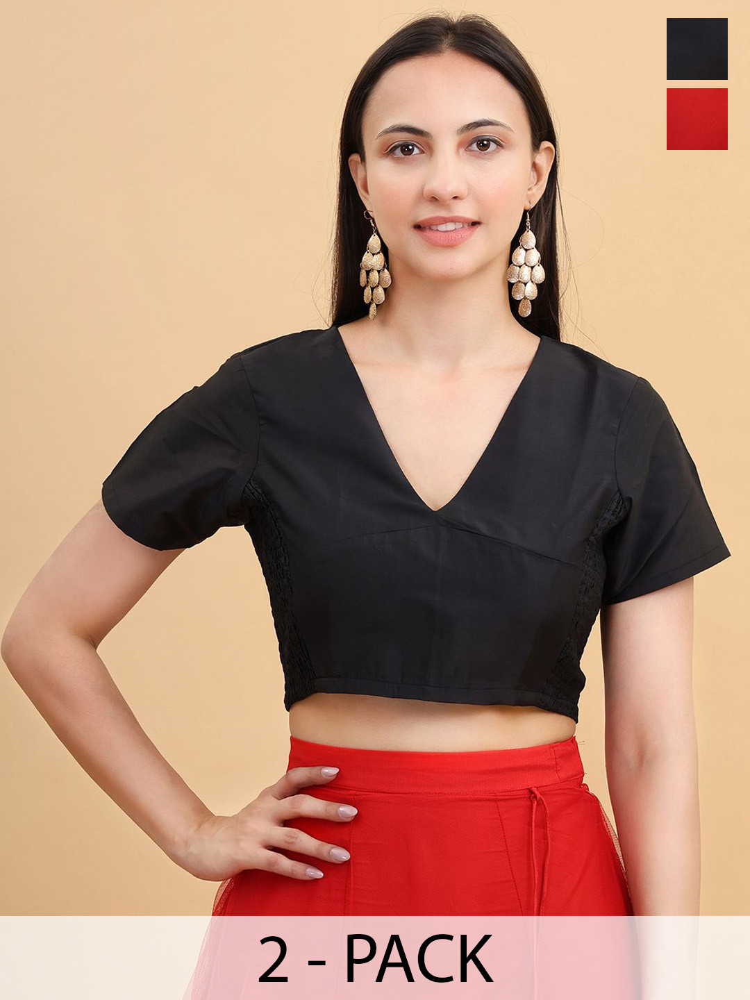 Frolic Rolic Pack Of 2 V Neck Smoking detail Short Sleeves Blouse