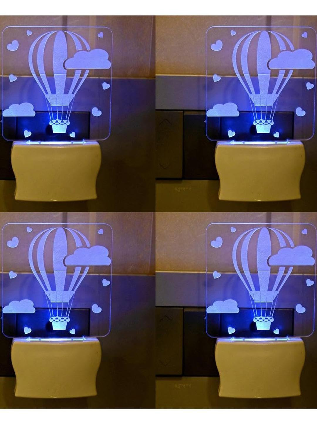 SOMIL Green & Blue Pack Of 4 Acrylic Parachute Printed Glass With LED Night Lamps