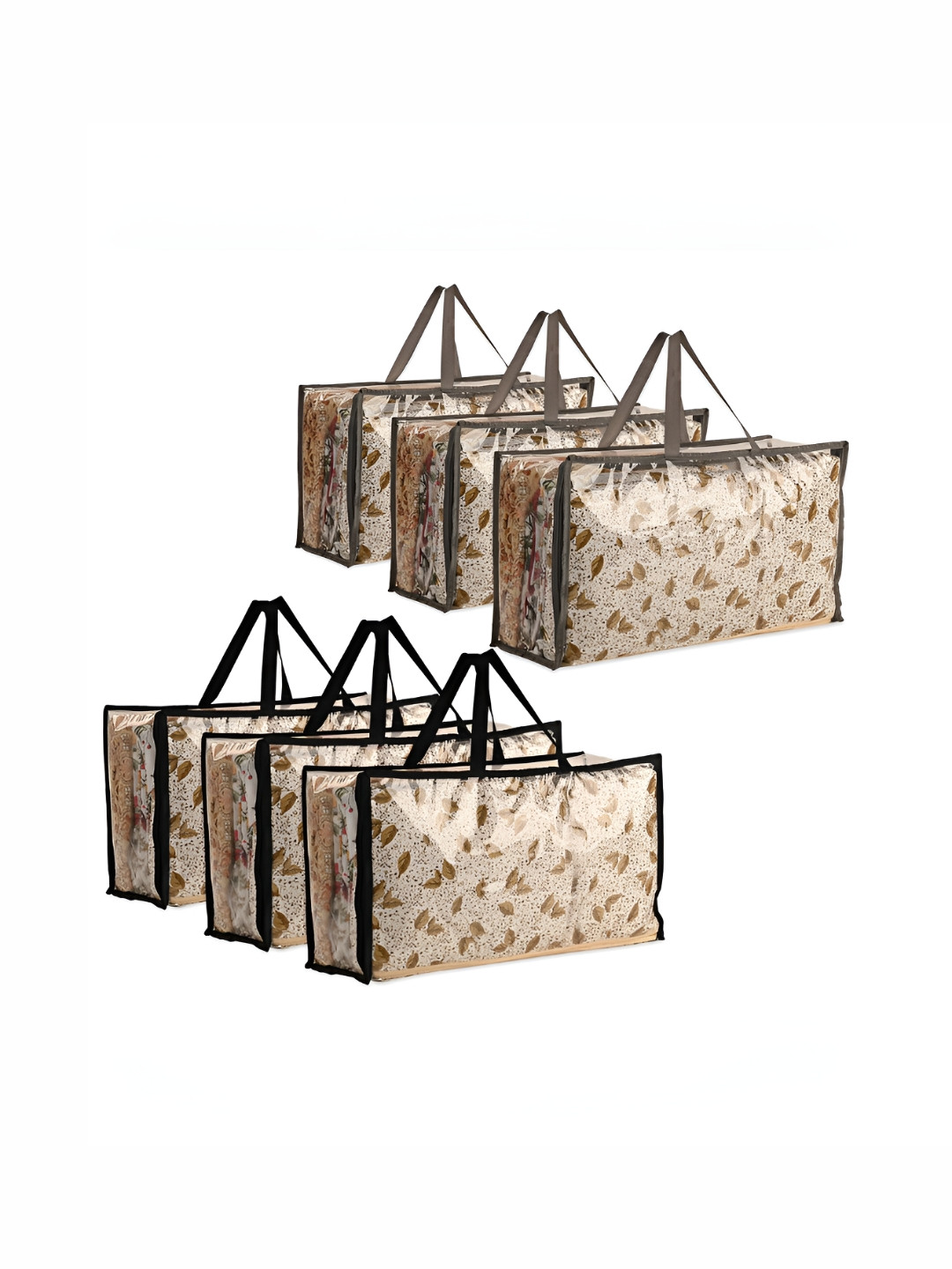 RUBOXA Transparent & Black 6 Pieces Storage Bags With Handle