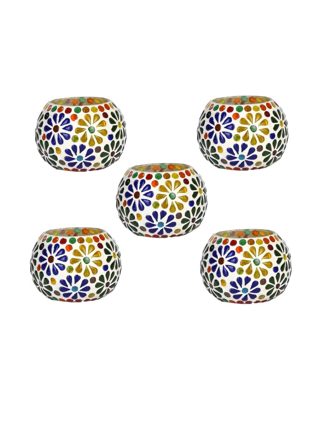 Somil Vibrant Multicolor Glass Candle Holder  Add A Touch Of Magic To Diwali, Parties & Candlelight Dinners, Size-8.5 X 8.5 X 7  Cm Pack OF 5