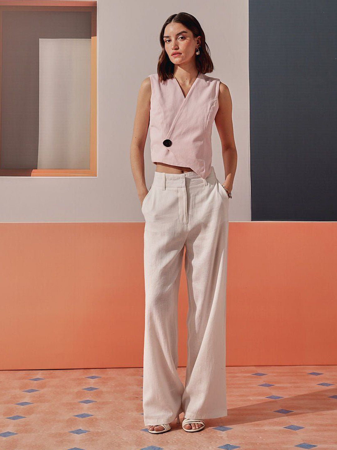 Sage by Mala Women Solid V-Neck Sleeveless Cotton Top