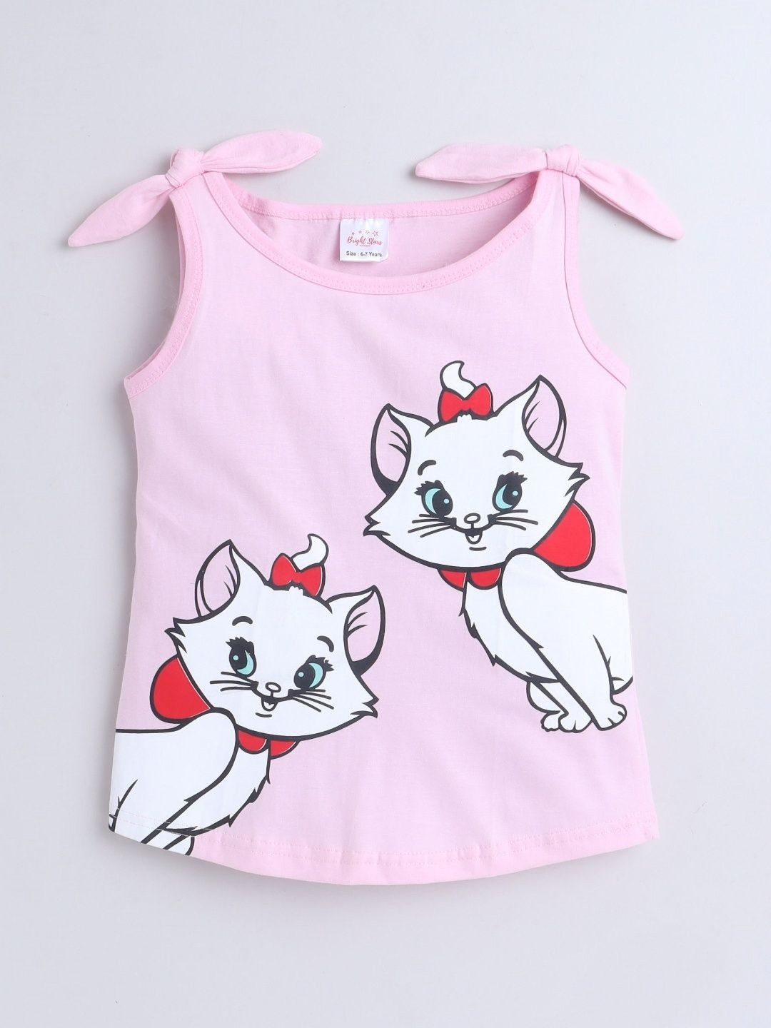 BRIGHT STARS KIDSWEAR Girls Marie Humour and Comic Printed Round Neck Pure Cotton T-shirt