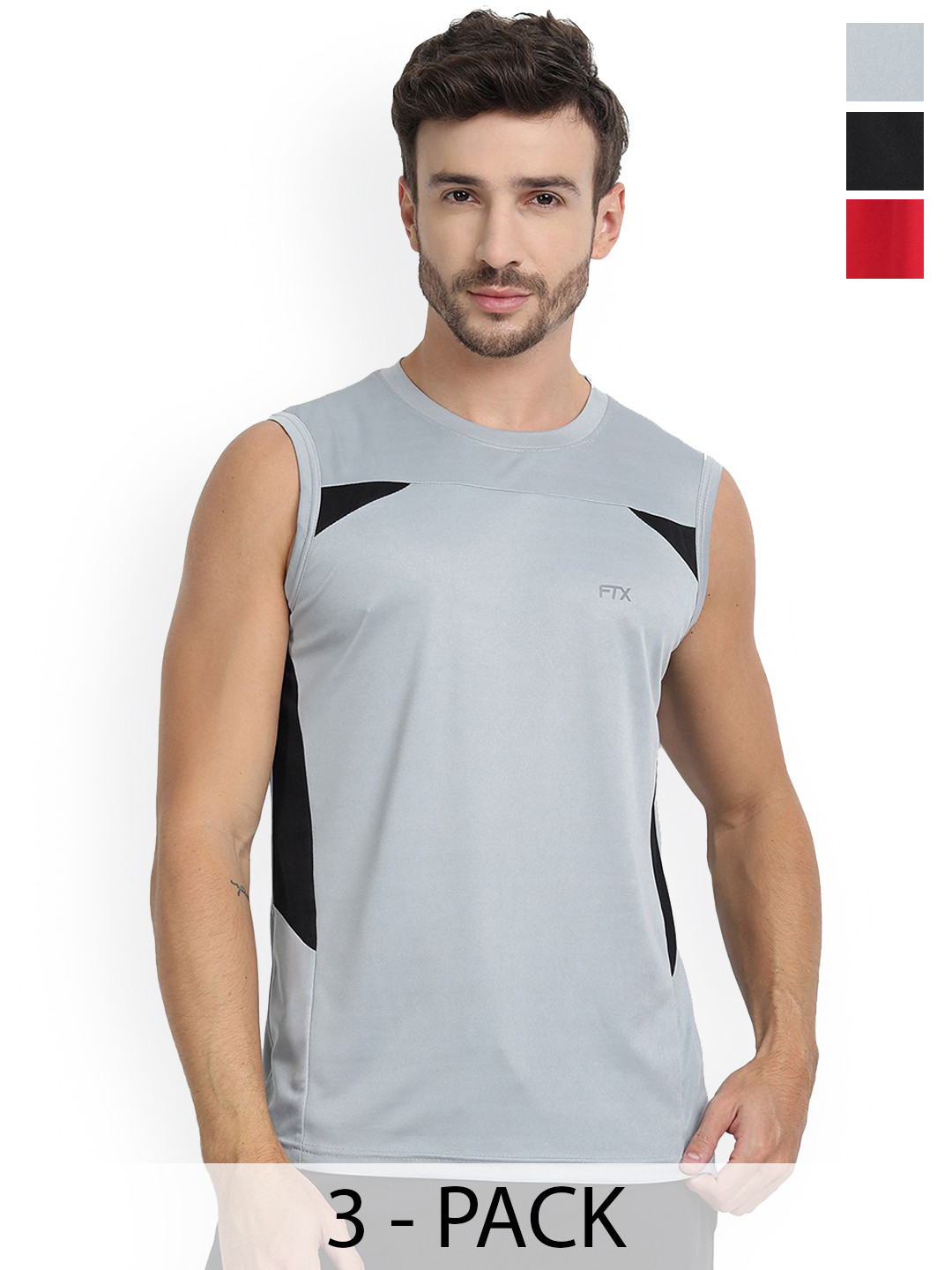 FTX Pack Of 3 Colourblocked Dry-Fit Round Neck Gym Vests 709-1_709-3_709-4-S