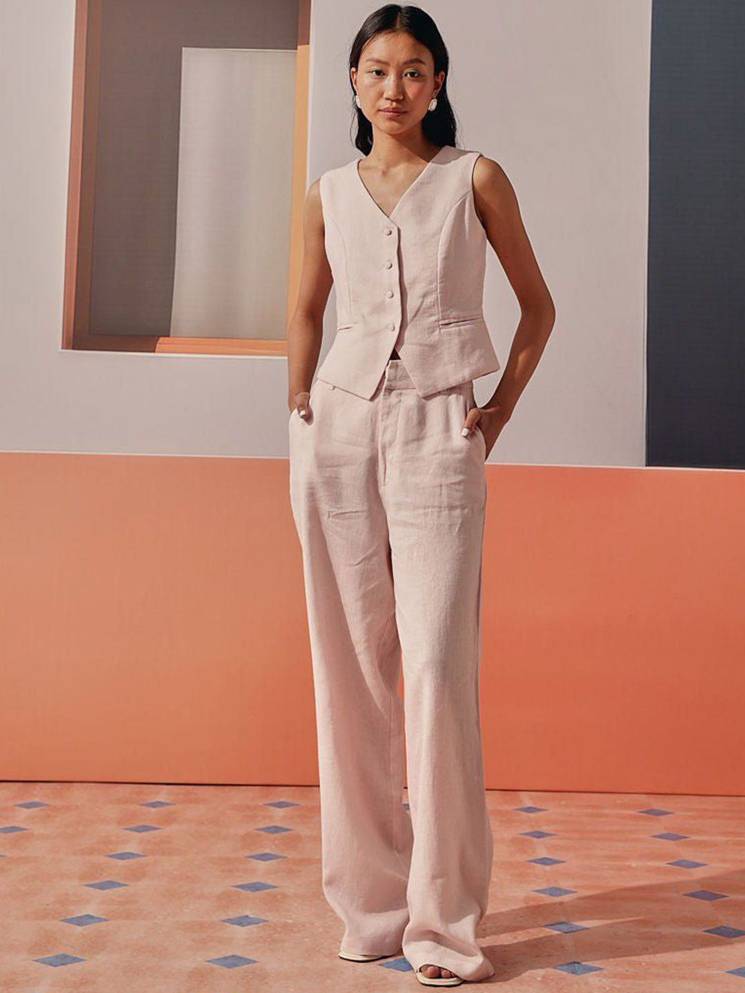 Sage by Mala Women Comfort Linen High-Rise Easy Wash Trousers