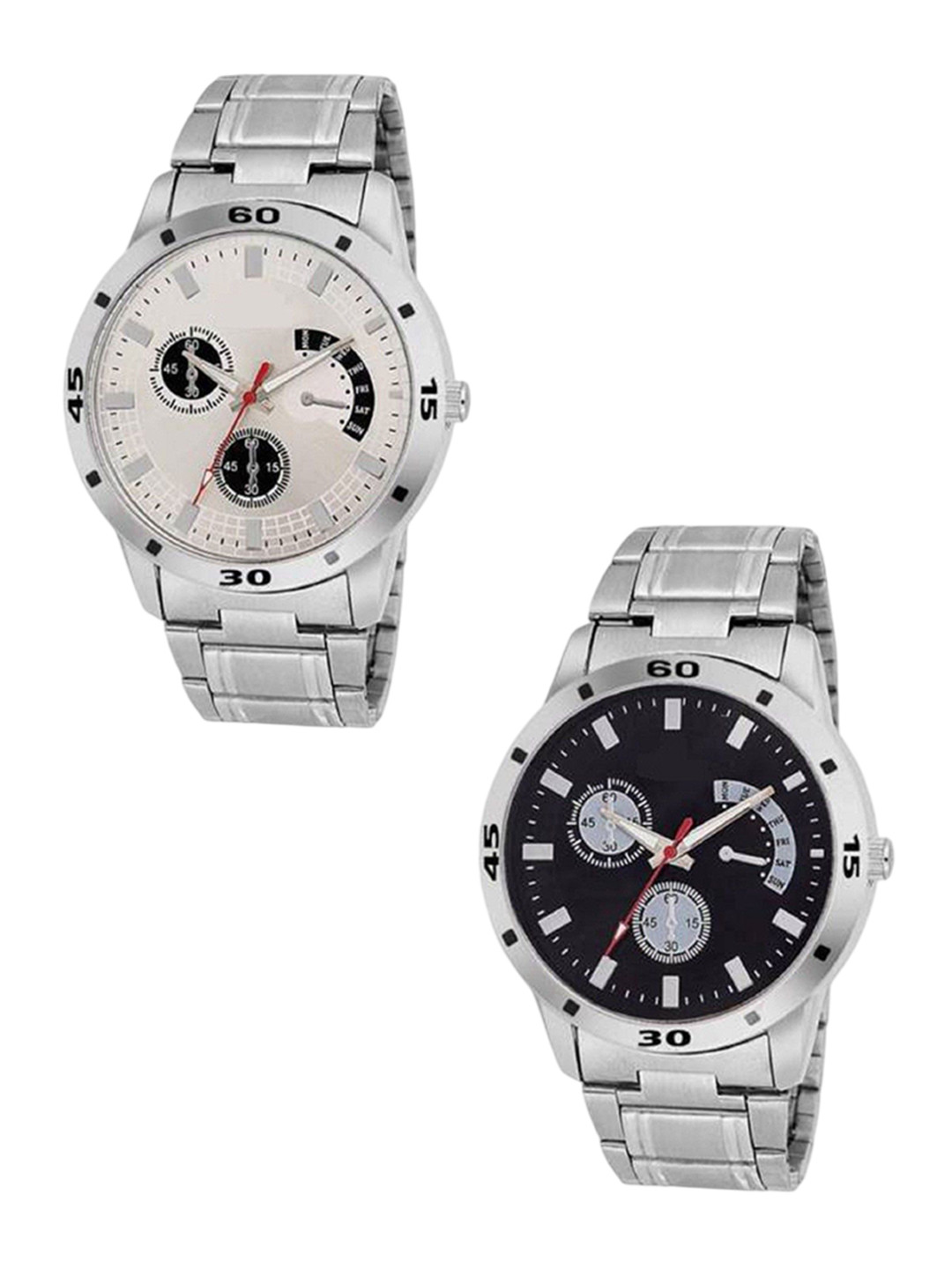 JUST LIKE Set of 2 Men Bracelet Style Analogue Watch tigada Silver  Sefar chian Watch