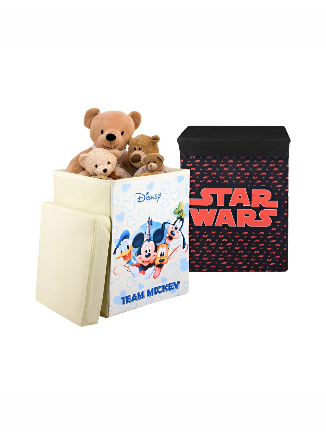 YK Blue & Black 2 Pieces Disney Toy Printed Multi-Utility Organisers With Lid & Handles