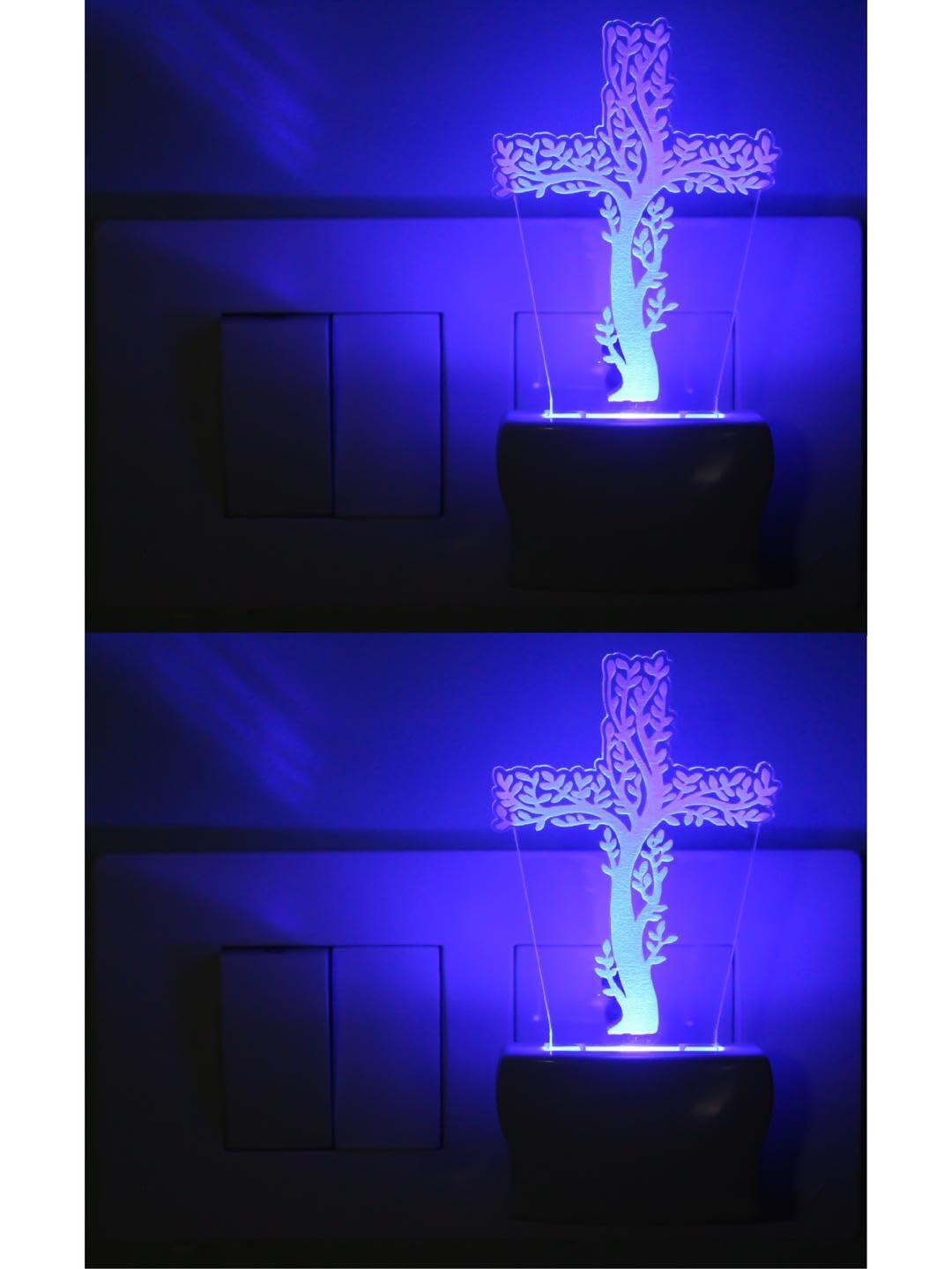 SOMIL Green & Blue Printed Glass Cross Wall Lamp
