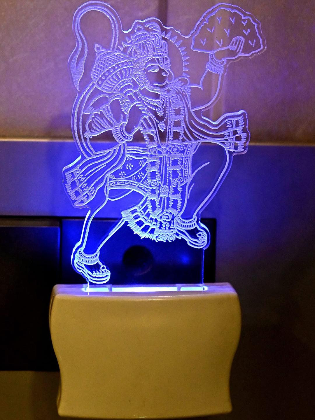 SOMIL Set of 4 3D Illusion Effect Multicolour Hanuman Printed Led Night Lamp