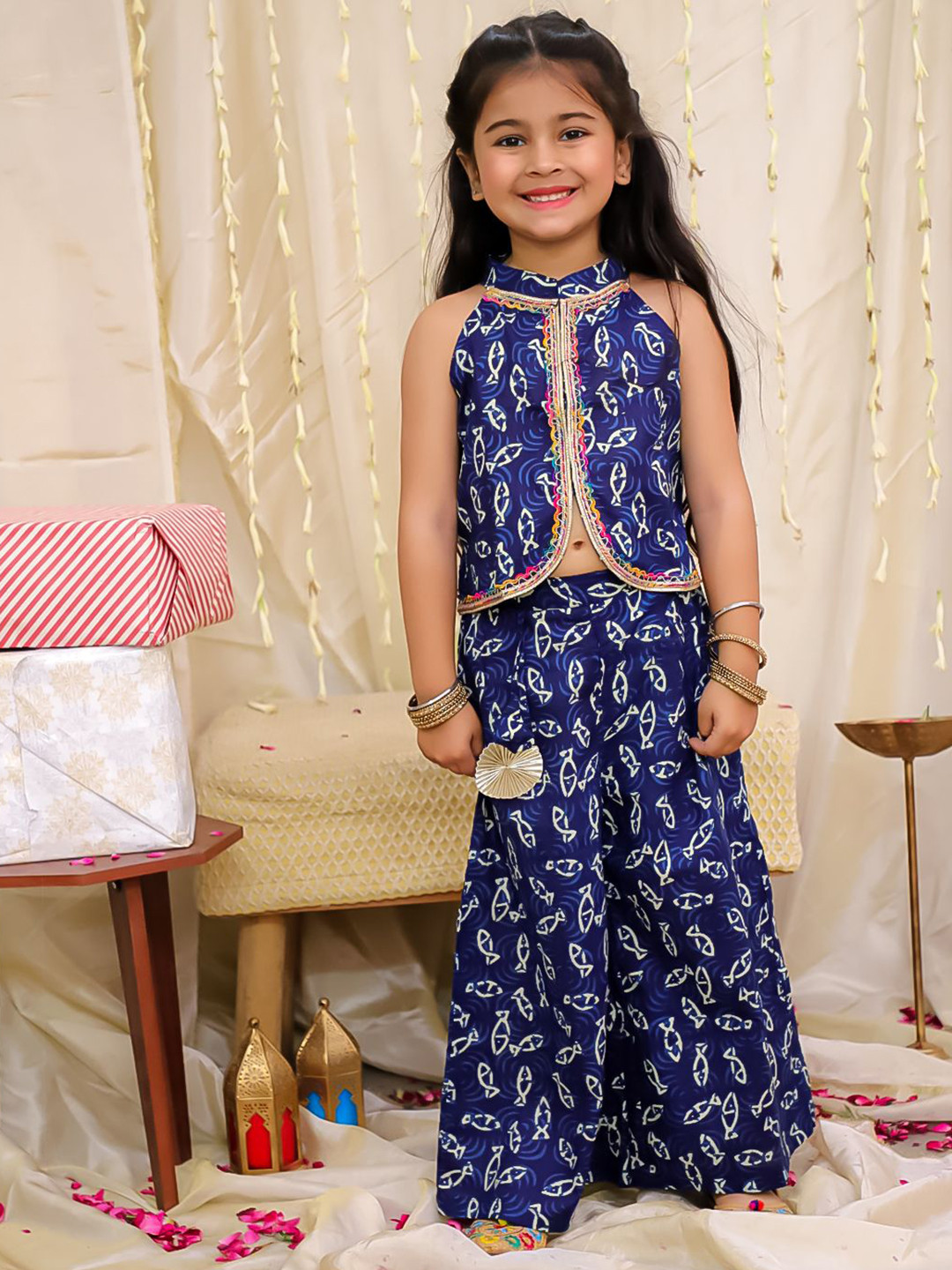 KID1 Girls Animal Printed Halter Neck A-Line Top with Palazzos